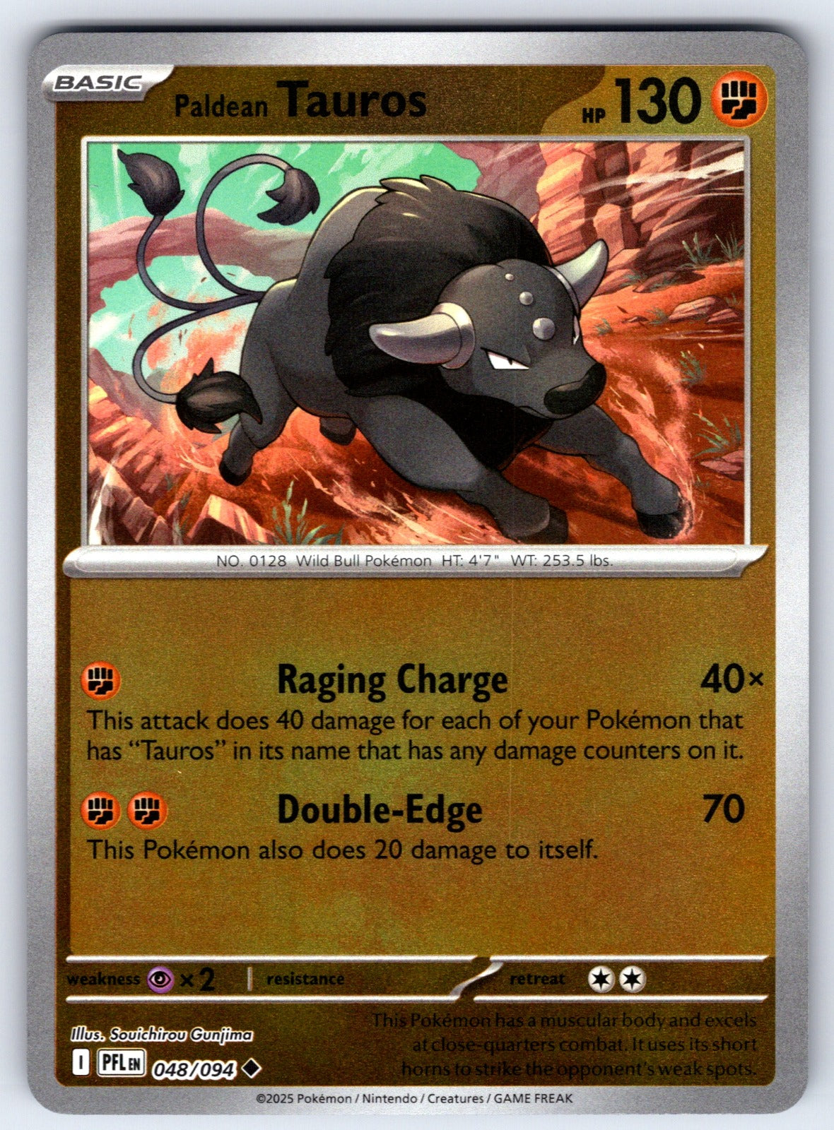 Paldean Tauros Reverse Holo Uncommon ME02: Phantasmal Flames 048/094 NM 2025