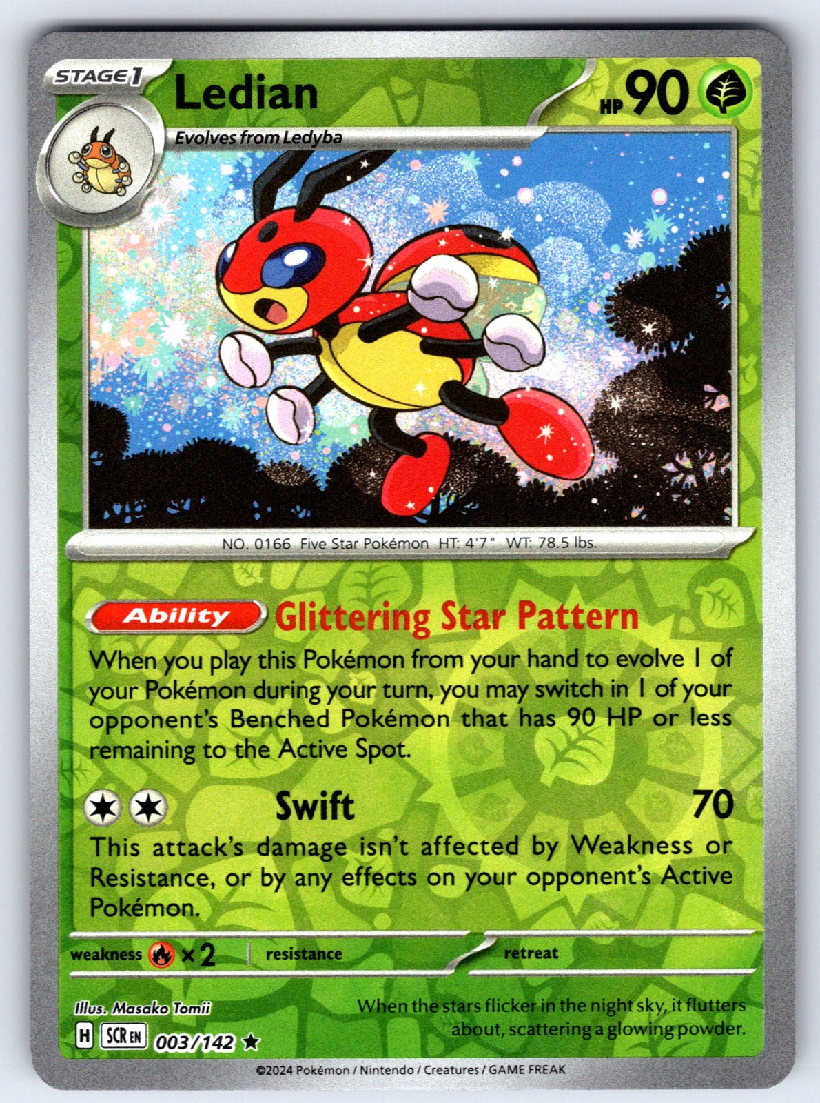 Ledian Reverse Holo Rare SV07: Stellar Crown 003/142 NM 2024