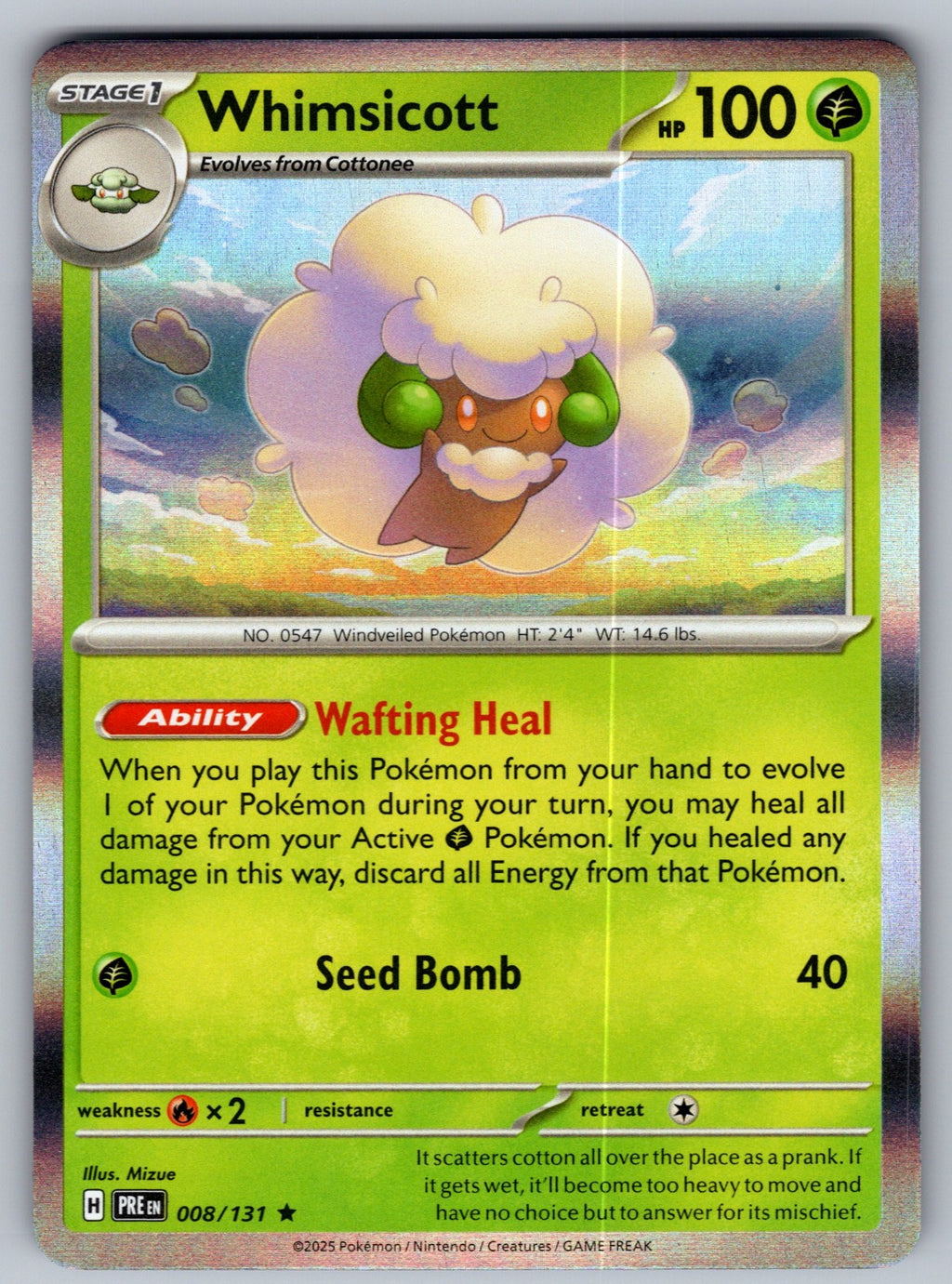 Whimsicott Holo Rare SV: Prismatic Evolutions 008/131 NM 2025