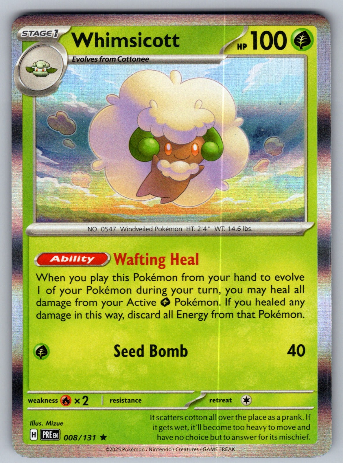 Whimsicott Holo Rare SV: Prismatic Evolutions 008/131 NM 2025