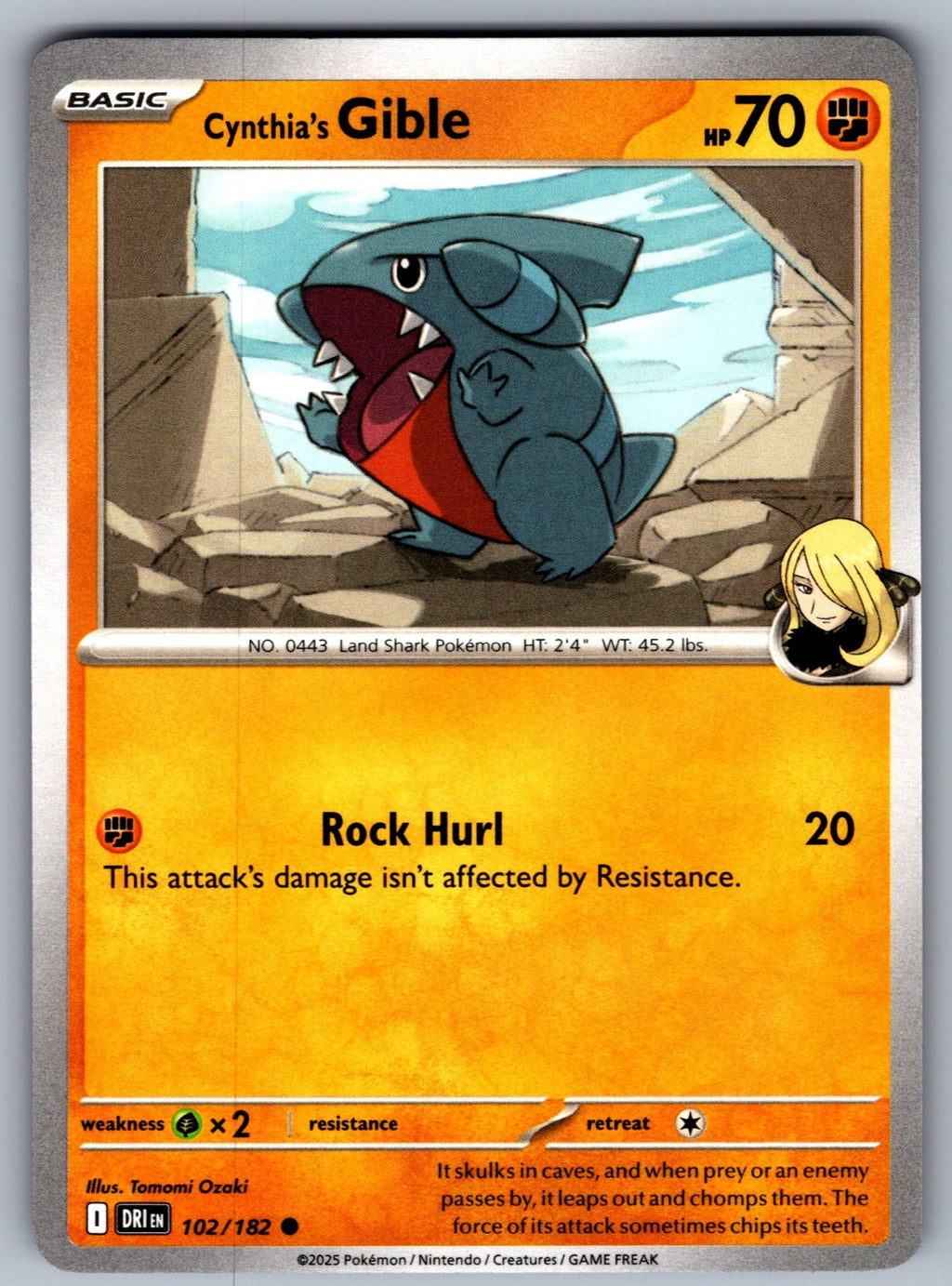 Cynthia's Gible Common SV10: Destined Rivals 102/182 NM 2025