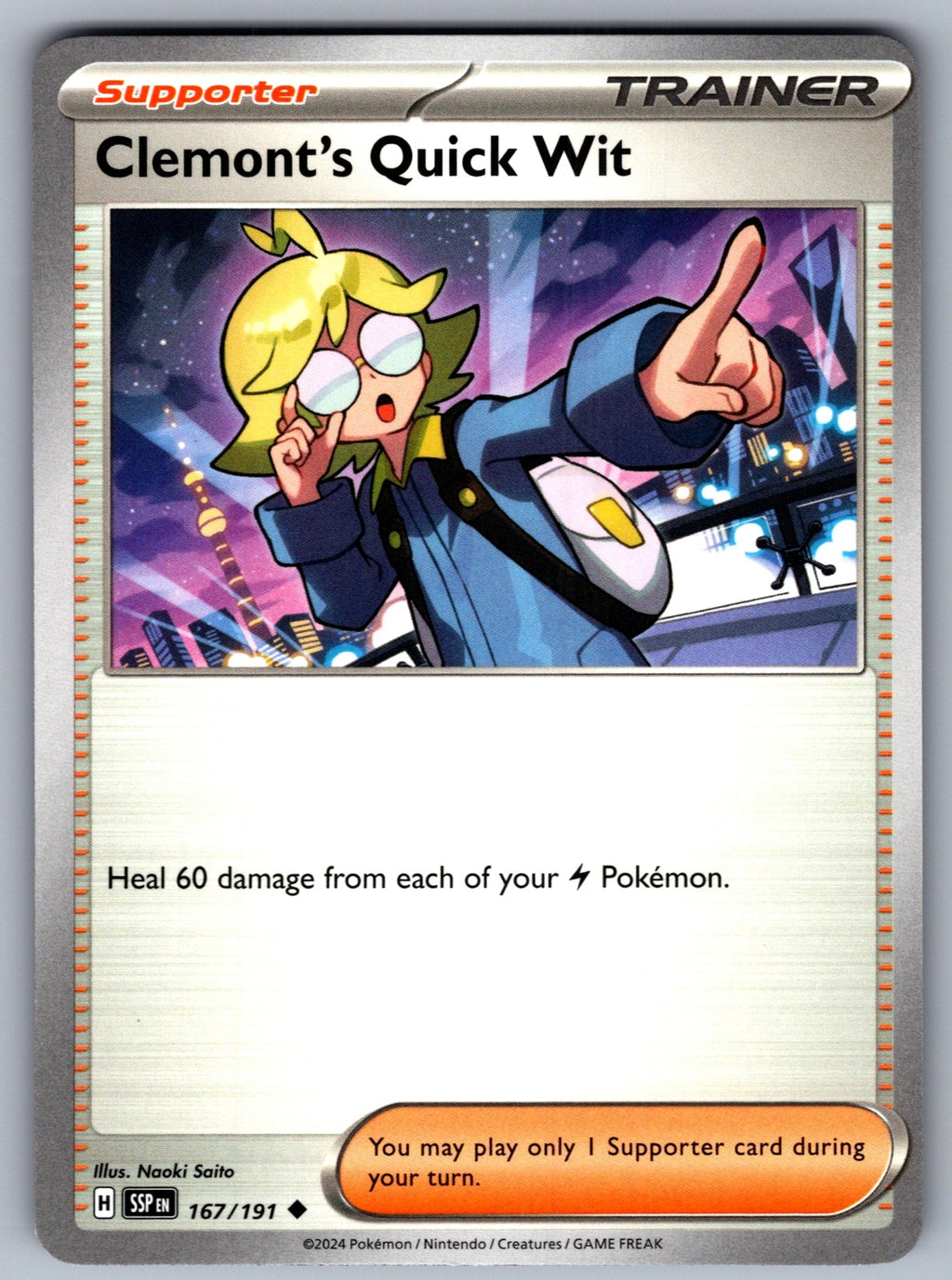 Clemont's Quick Wit Uncommon SV08: Surging Sparks 167/191 NM 2024