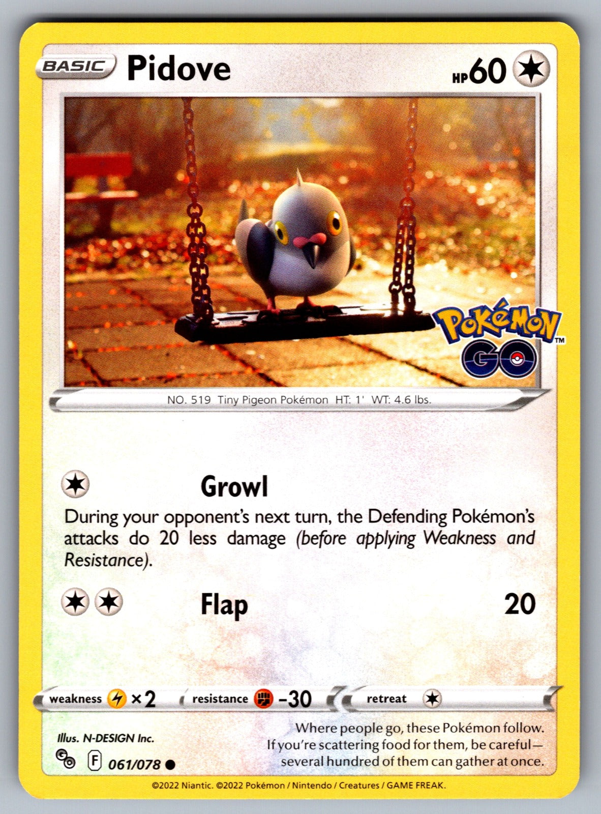 Pidove Common Pokemon GO 061/078 NM 2022