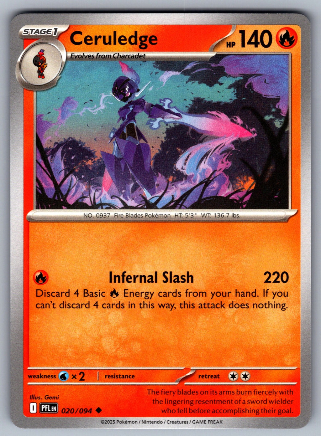Ceruledge Uncommon ME02: Phantasmal Flames 020/094 NM 2025