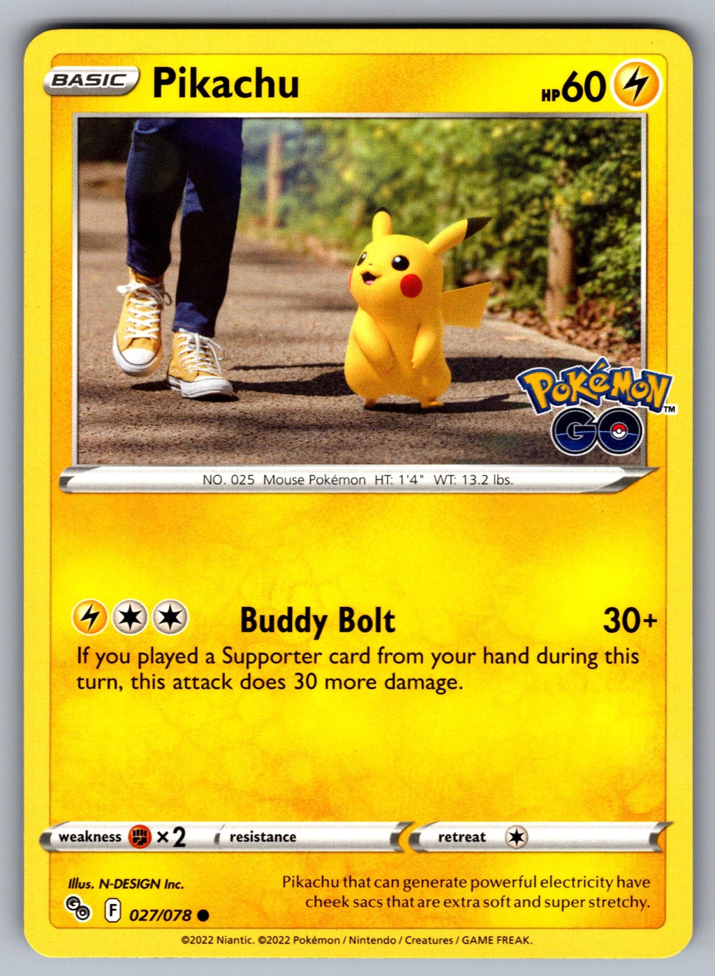 Pikachu (27) Common Pokemon GO 027/078 NM 2022