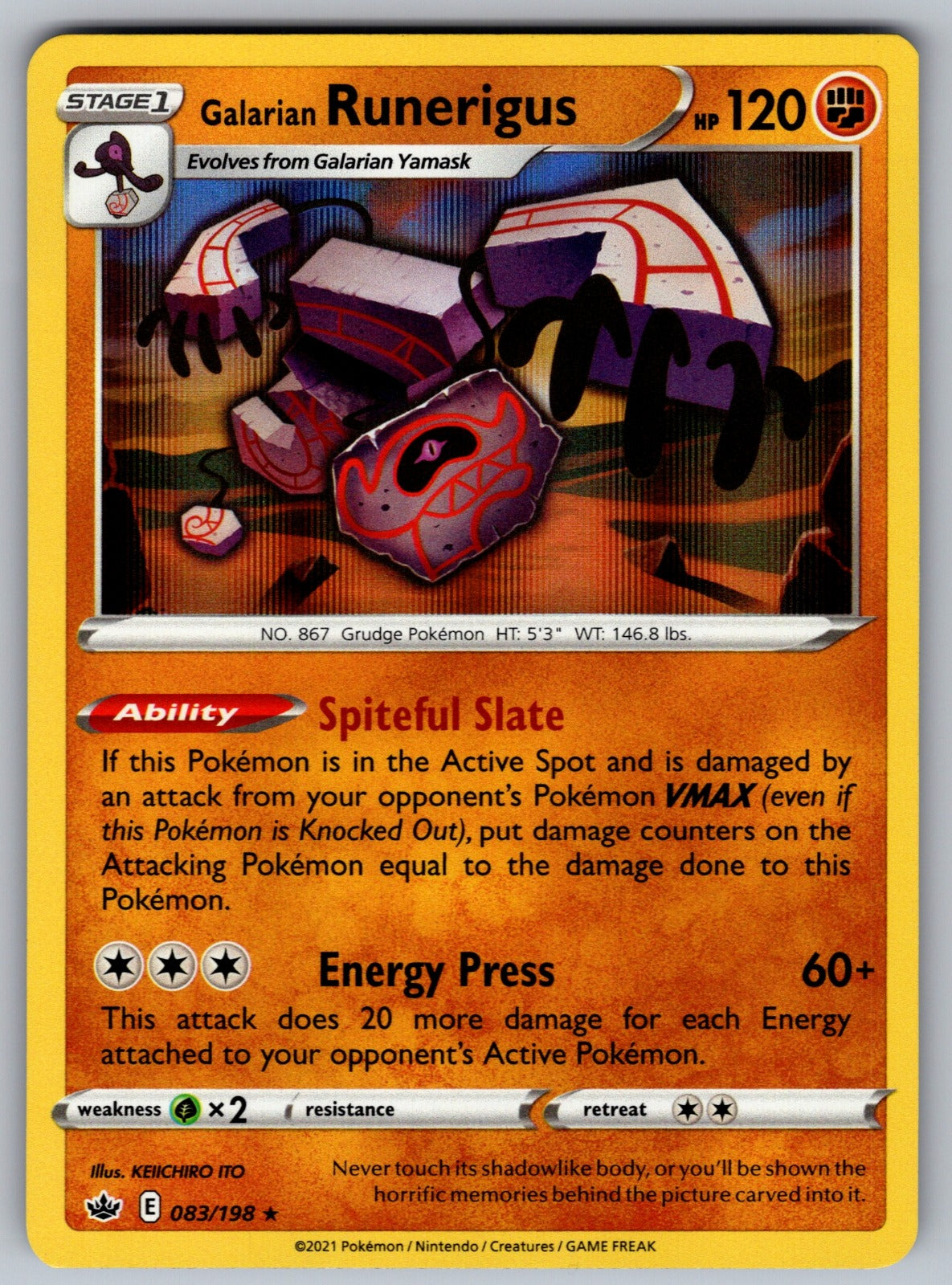 Galarian Runerigus Holo Rare SWSH06: Chilling Reign 083/198 NM 2021