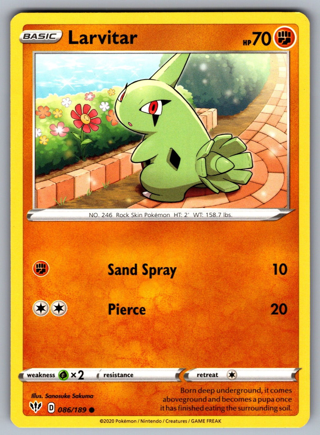 Larvitar Common SWSH03: Darkness Ablaze 086/189 NM 2020
