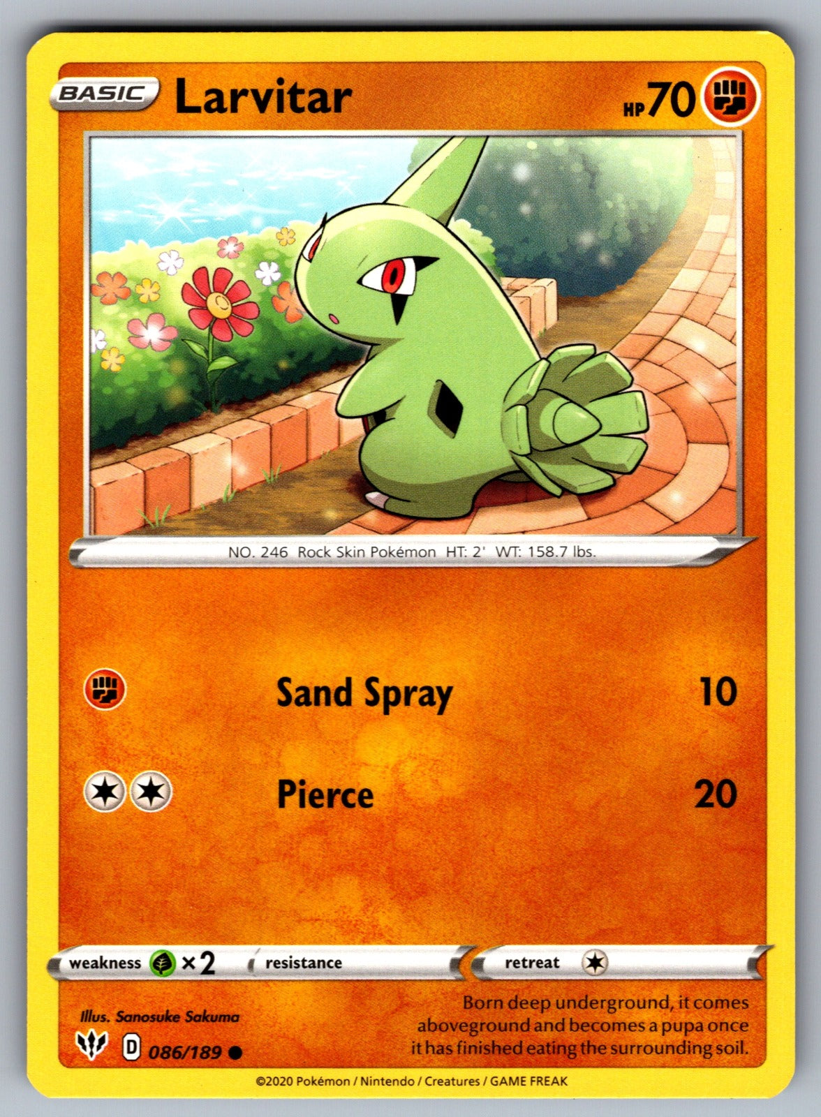 Larvitar Common SWSH03: Darkness Ablaze 086/189 NM 2020