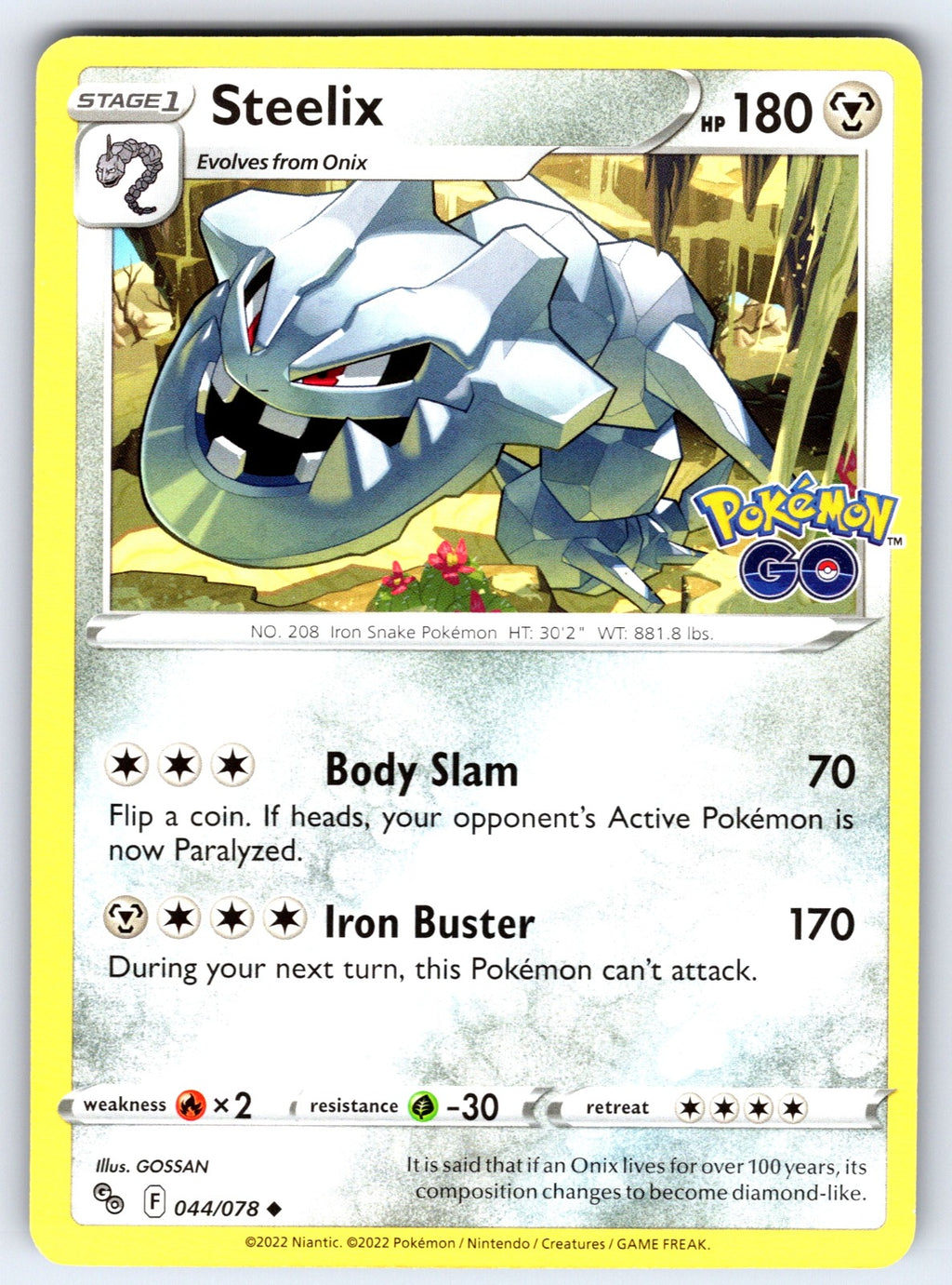 Steelix Uncommon Pokemon GO 044/078 NM 2022