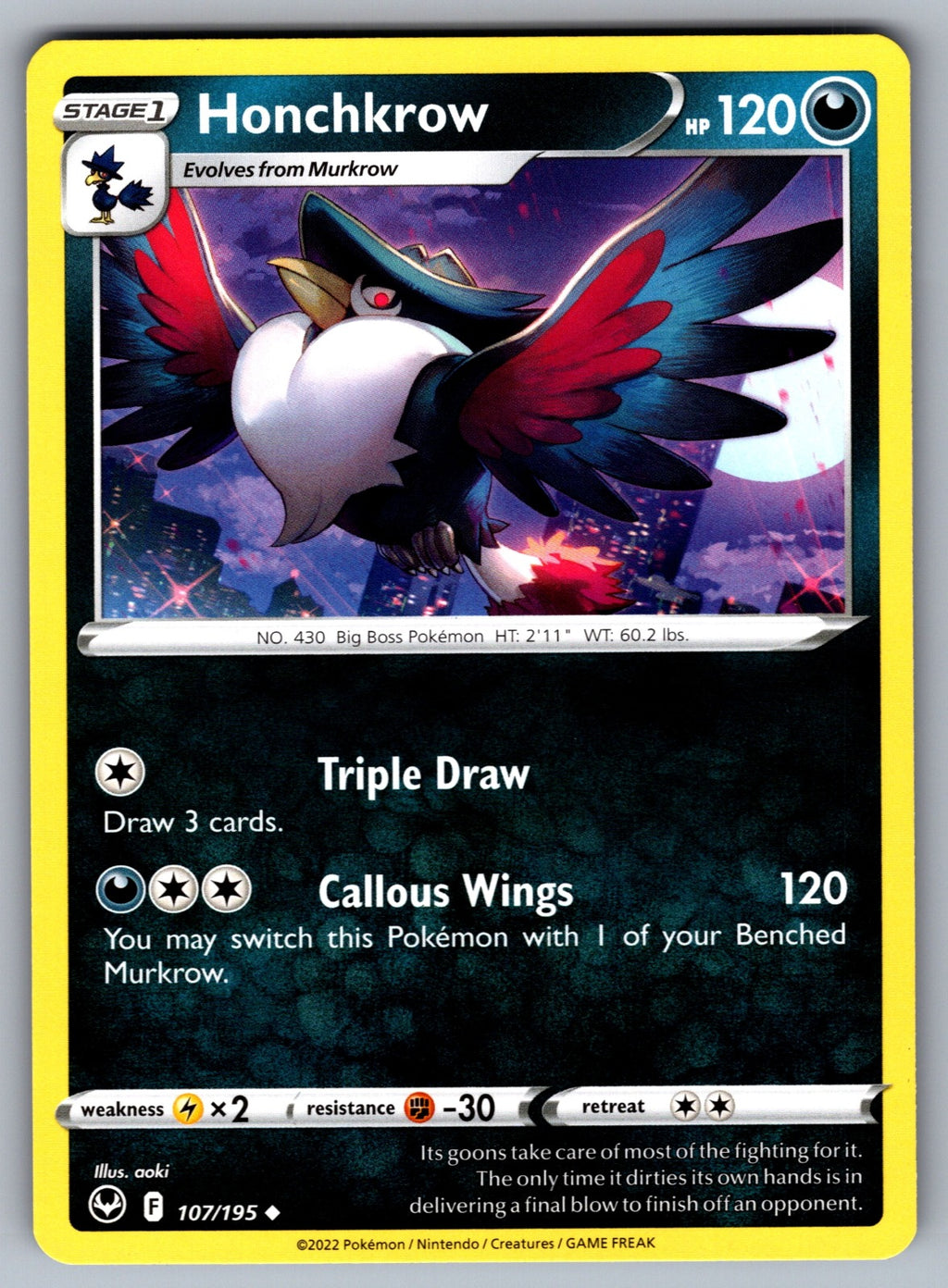 Honchkrow Uncommon SWSH12: Silver Tempest 107/195 NM 2022