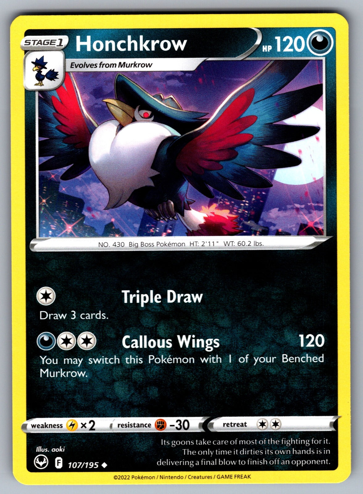 Honchkrow Uncommon SWSH12: Silver Tempest 107/195 NM 2022