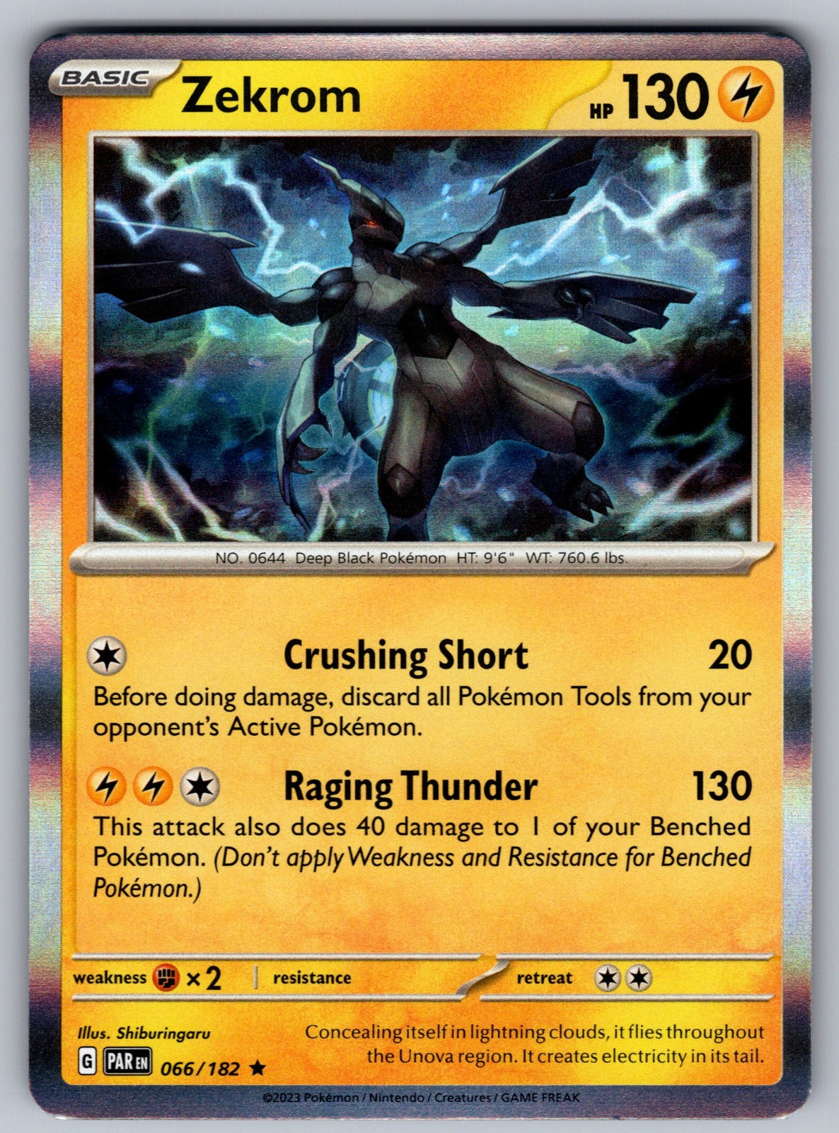 Zekrom Holo Rare SV04: Paradox Rift 066/182 NM 2023
