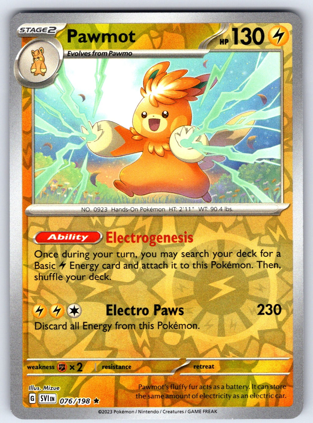 Pawmot Reverse Holo Rare SV01: Scarlet & Violet Base Set 076/198 NM 2023