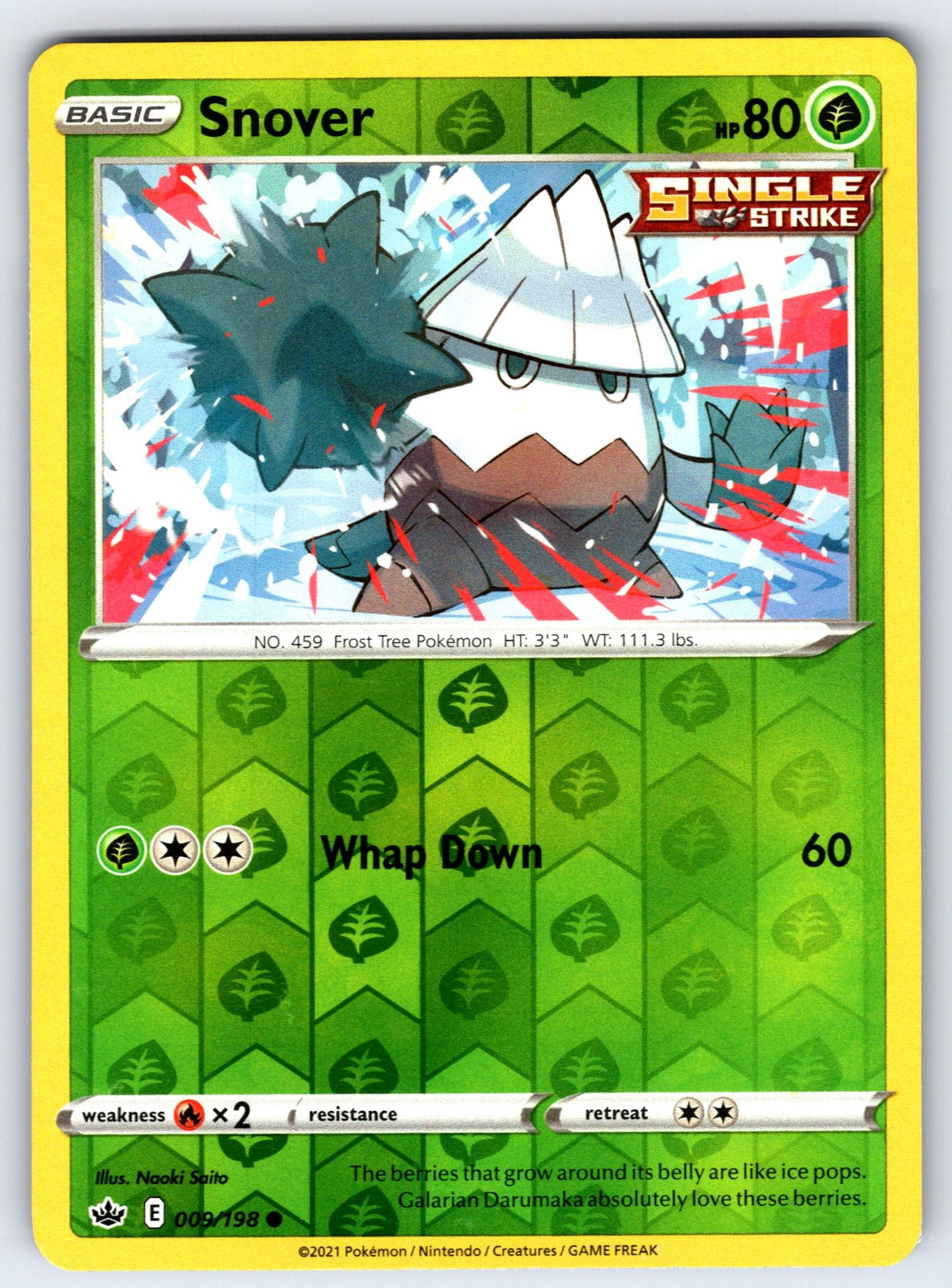 Snover Reverse Holo Common SWSH06: Chilling Reign 009/198 NM 2021