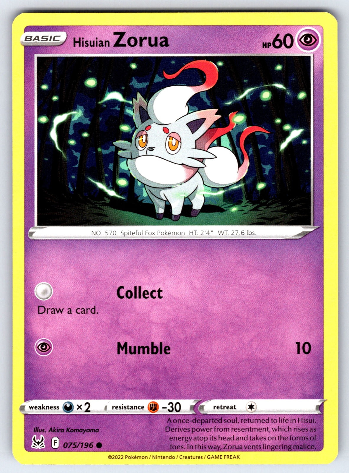 Hisuian Zorua Common SWSH11: Lost Origin 075/196 LP 2022