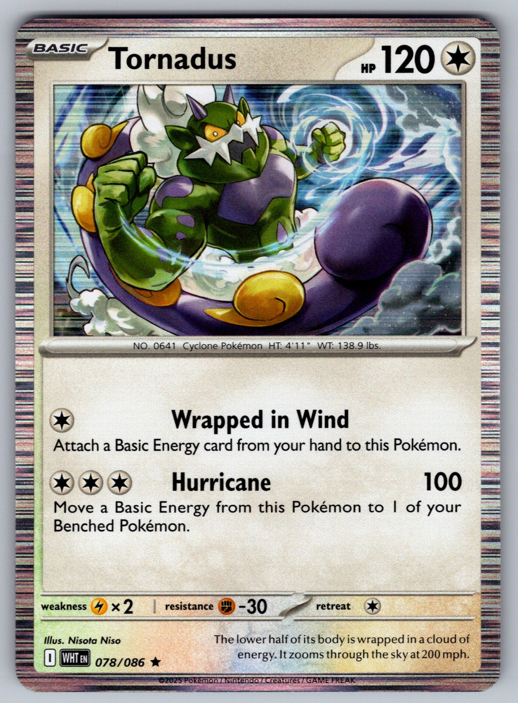 Tornadus Holo Rare SV: White Flare 078/086 NM 2025
