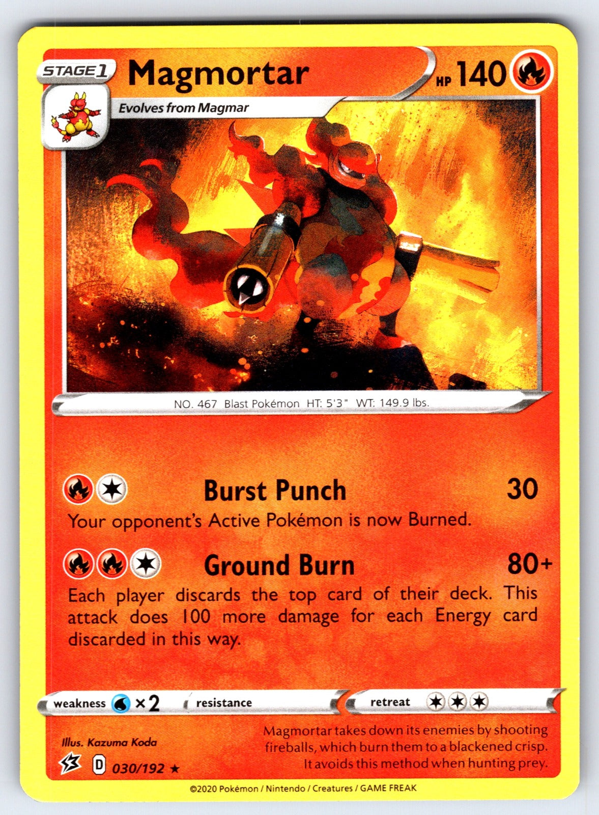 Magmortar Rare SWSH02: Rebel Clash 030/192 LP 2020