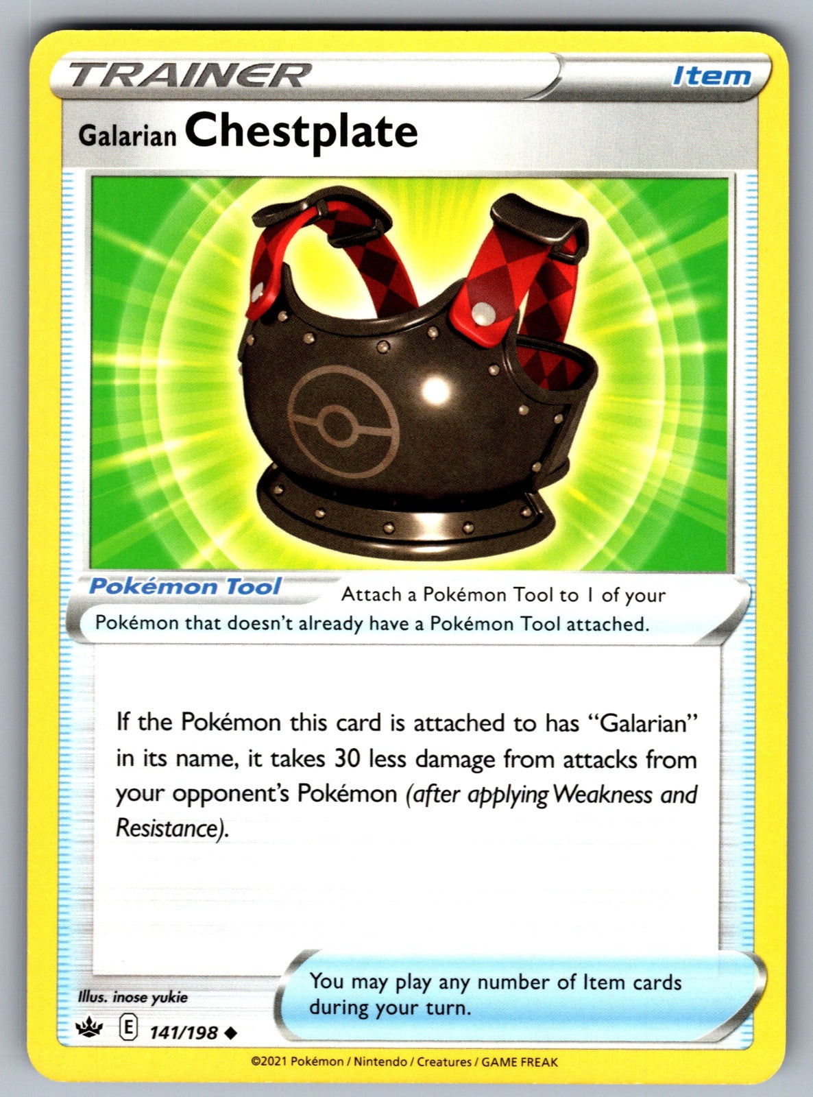 Galarian Chestplate Uncommon SWSH06: Chilling Reign 141/198 NM 2021