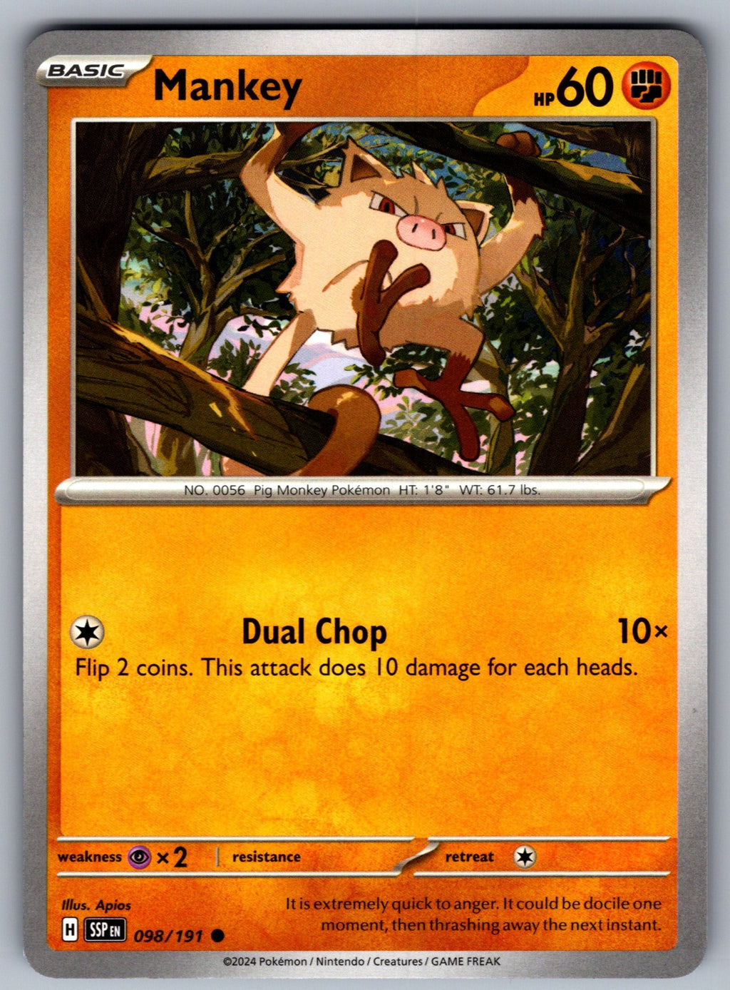 Mankey Common SV08: Surging Sparks 098/191 NM 2024