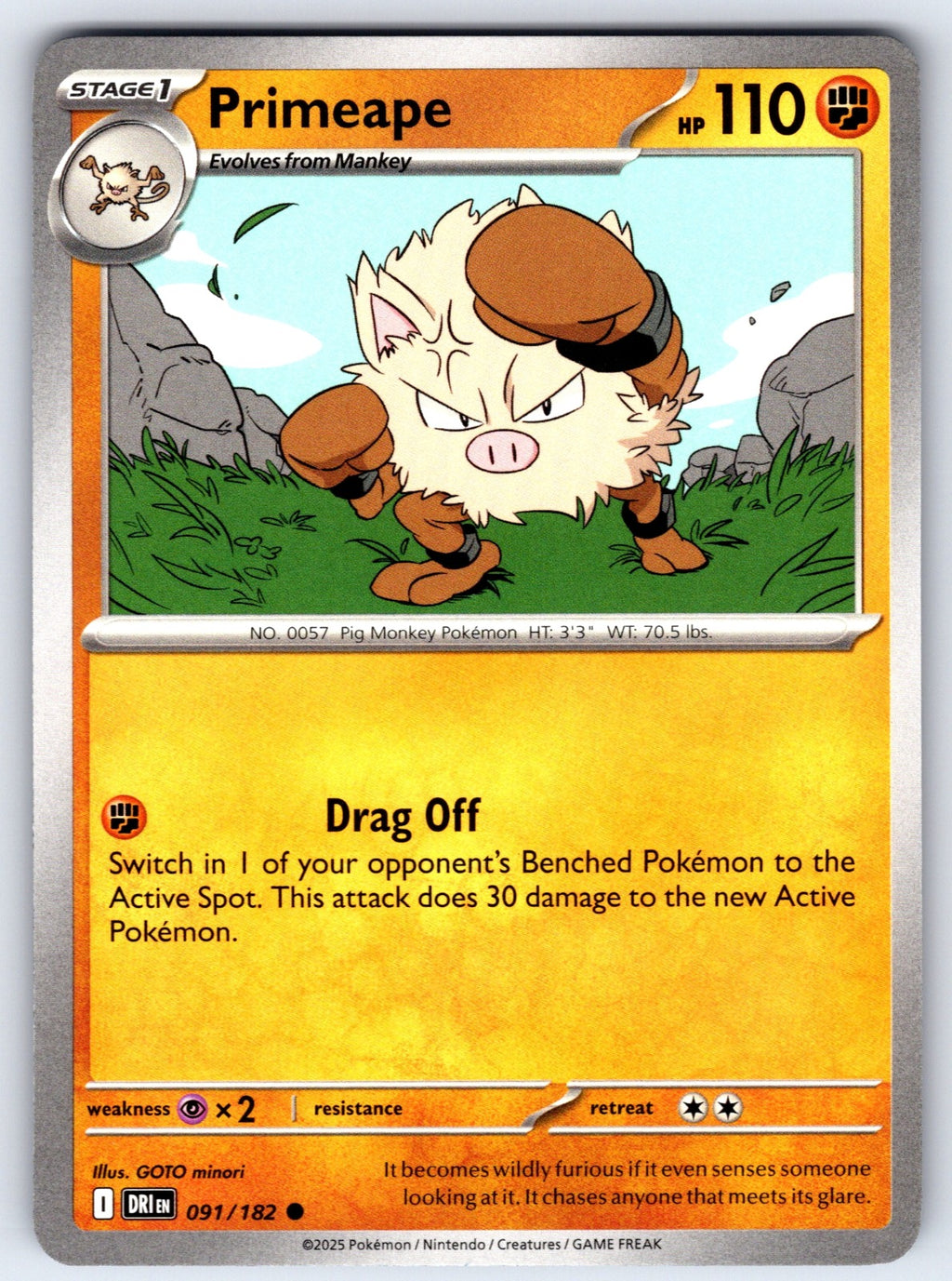 Primeape Common SV10: Destined Rivals 091/182 NM 2025