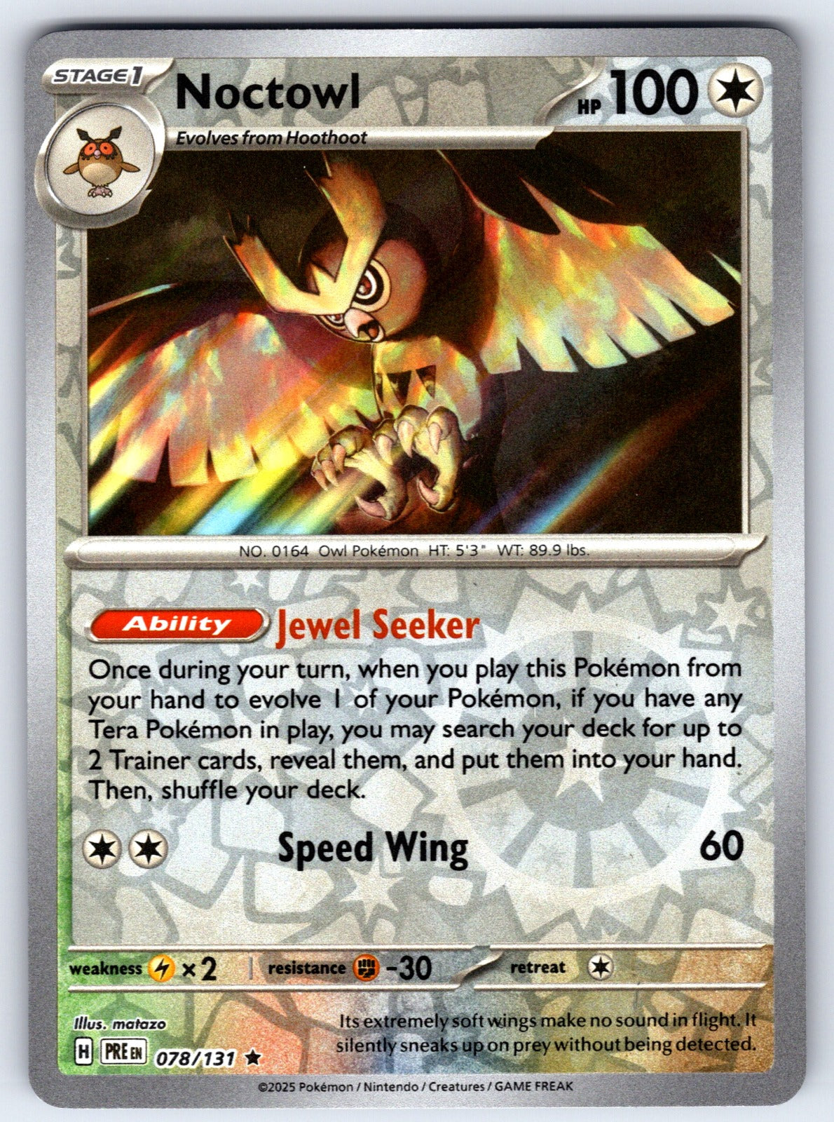 Noctowl Reverse Holo Rare SV: Prismatic Evolutions 078/131 NM 2025