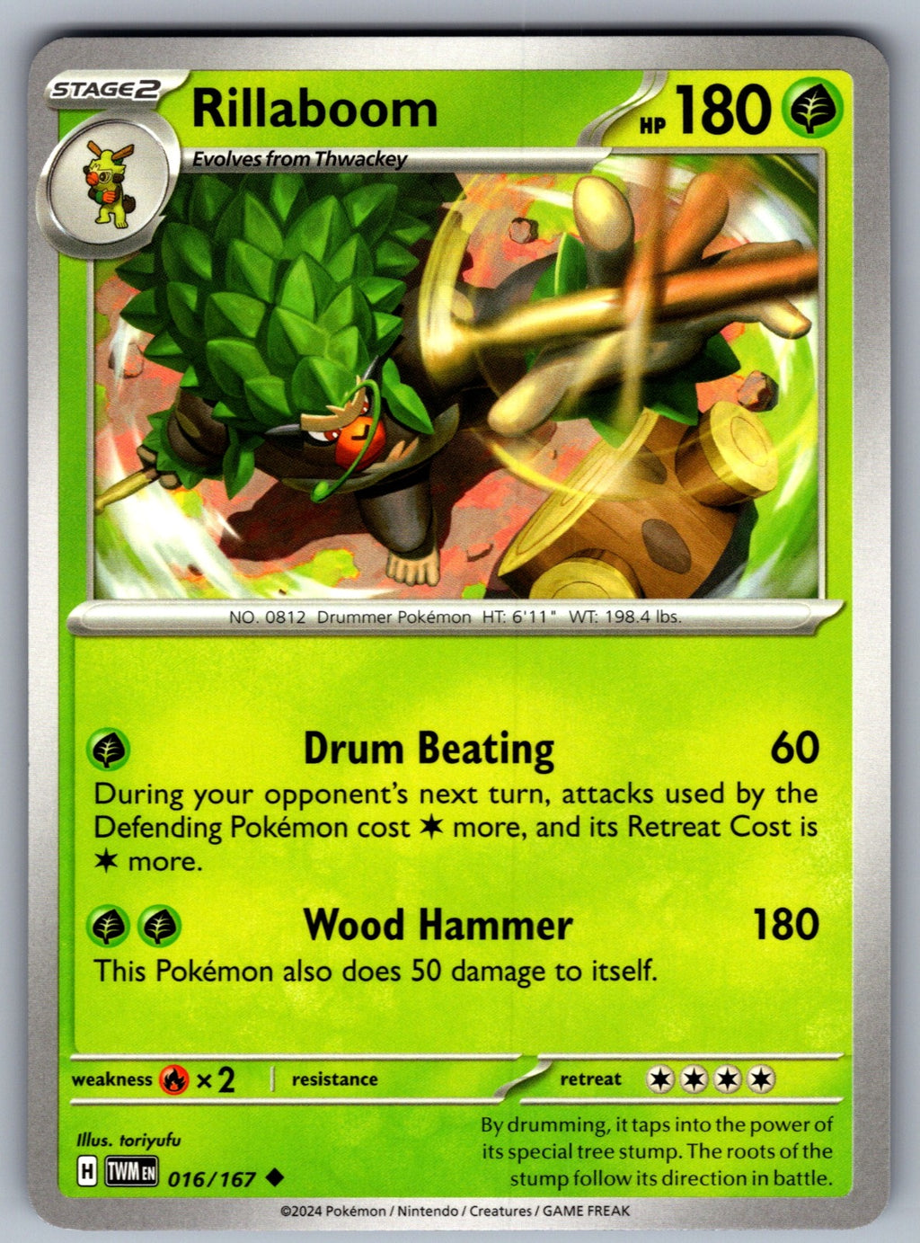 Rillaboom Uncommon SV06: Twilight Masquerade 016/167 NM 2024