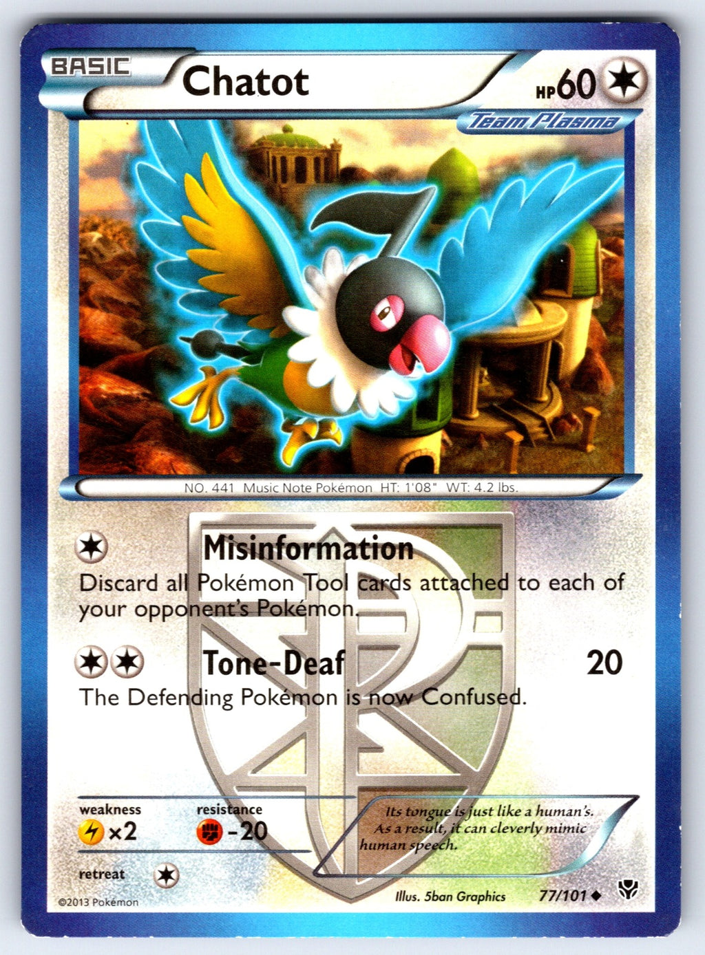 Chatot (Team Plasma) Uncommon Plasma Blast 77/101 LP 2013
