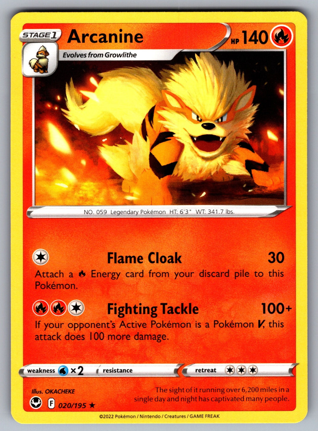 Arcanine Rare SWSH12: Silver Tempest 020/195 NM 2022