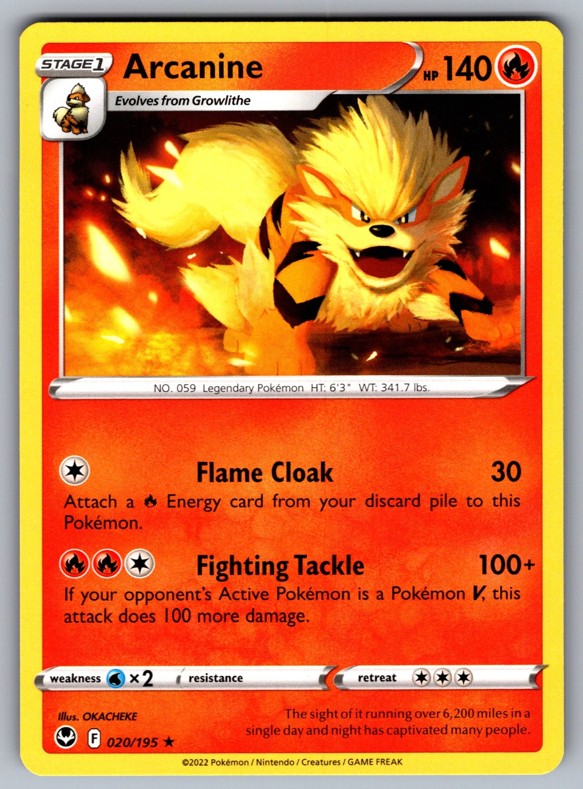 Arcanine Rare SWSH12: Silver Tempest 020/195 NM 2022
