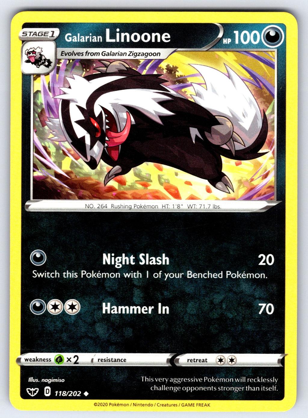 Galarian Linoone Uncommon SWSH01: Sword & Shield Base Set 118/202 LP 2020