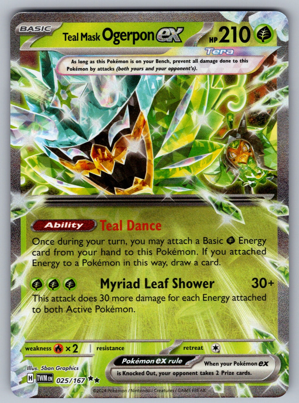 Teal Mask Ogerpon ex - Holo Double Rare SV06: Twilight Masquerade 025/167 NM 2024