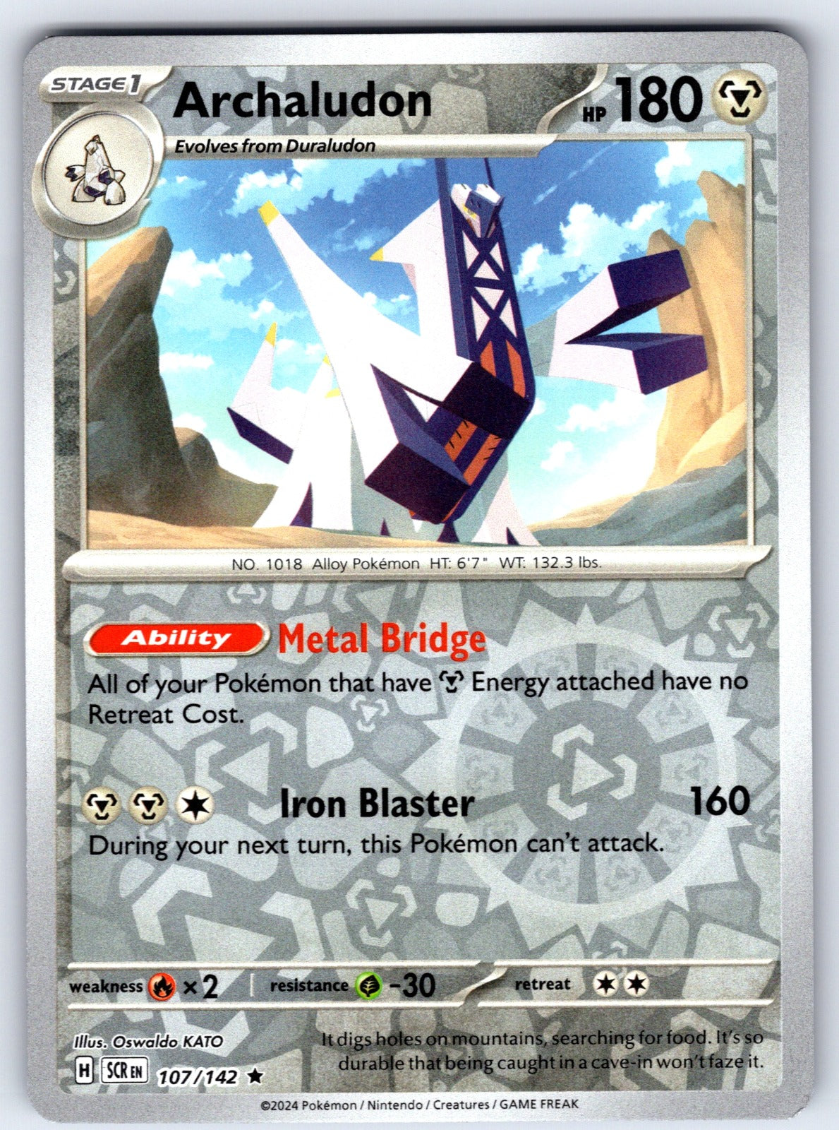 Archaludon - Reverse Holo Rare SV07: Stellar Crown 107/142 NM 2024