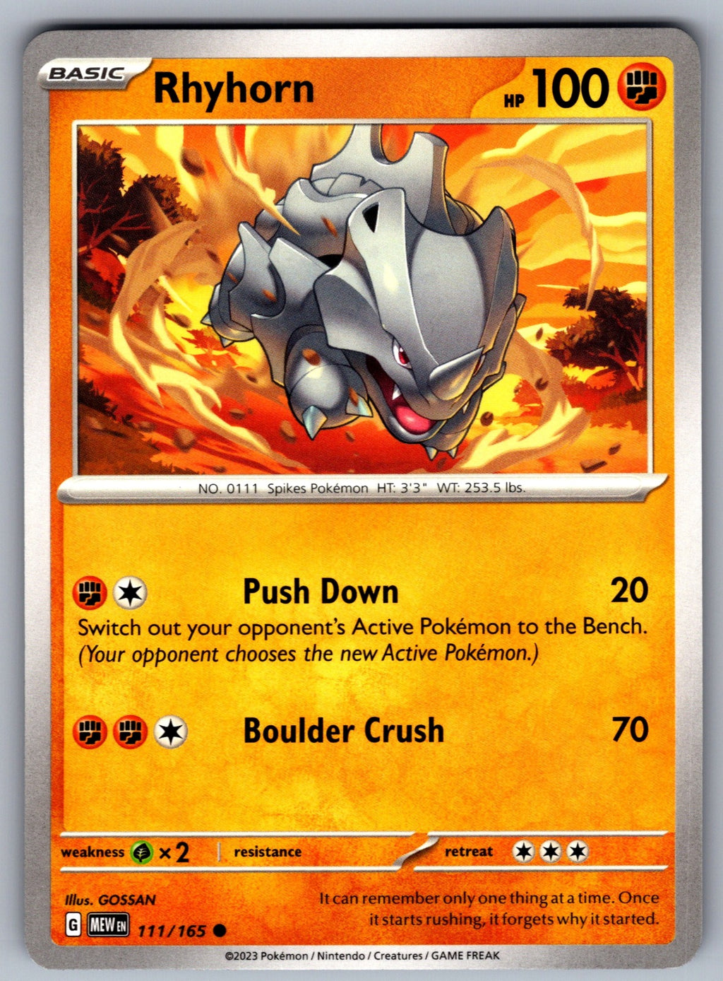 Rhyhorn Common SV: Scarlet & Violet 151 111/165 NM 2023