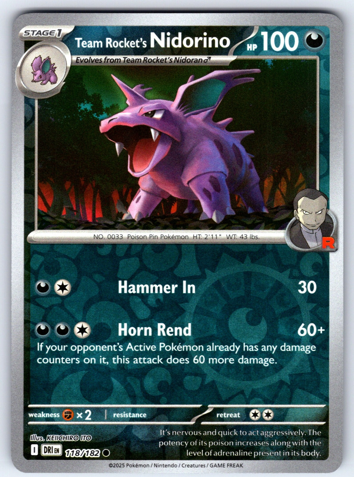 Team Rocket's Nidorino Common SV10: Destined Rivals 118/182 NM 2025