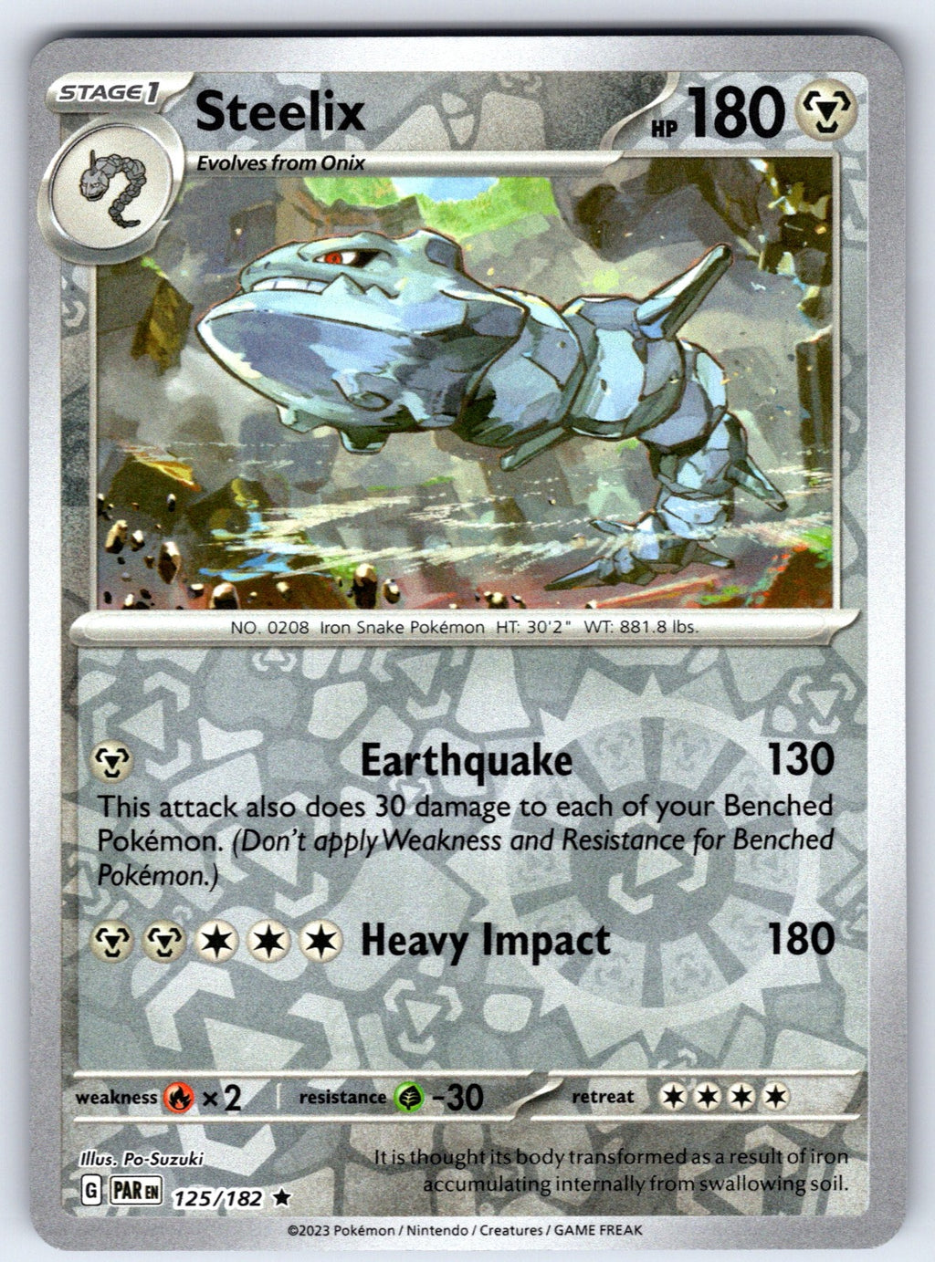 Steelix Reverse Holo Rare SV04: Paradox Rift 125/182 NM 2023