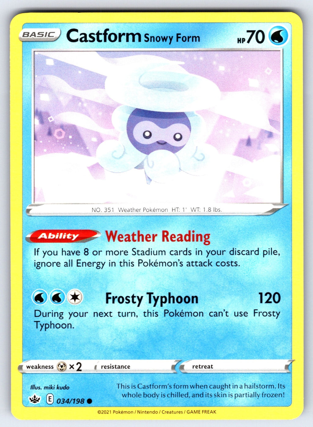 Castform Snowy Form Common SWSH06: Chilling Reign 034/198 LP 2021