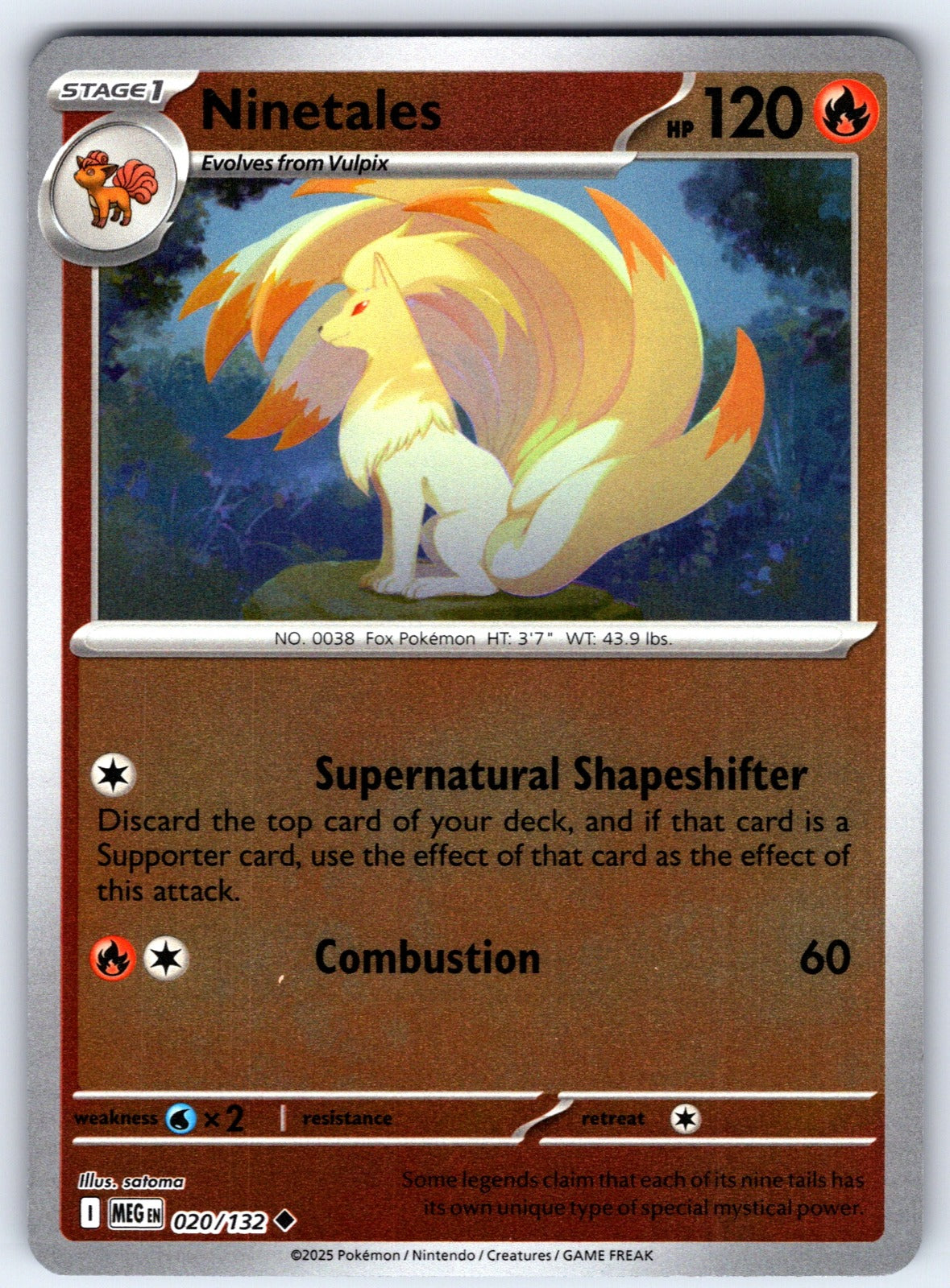 Ninetales Reverse Holo Uncommon ME01: Mega Evolution 020/132 NM 2025