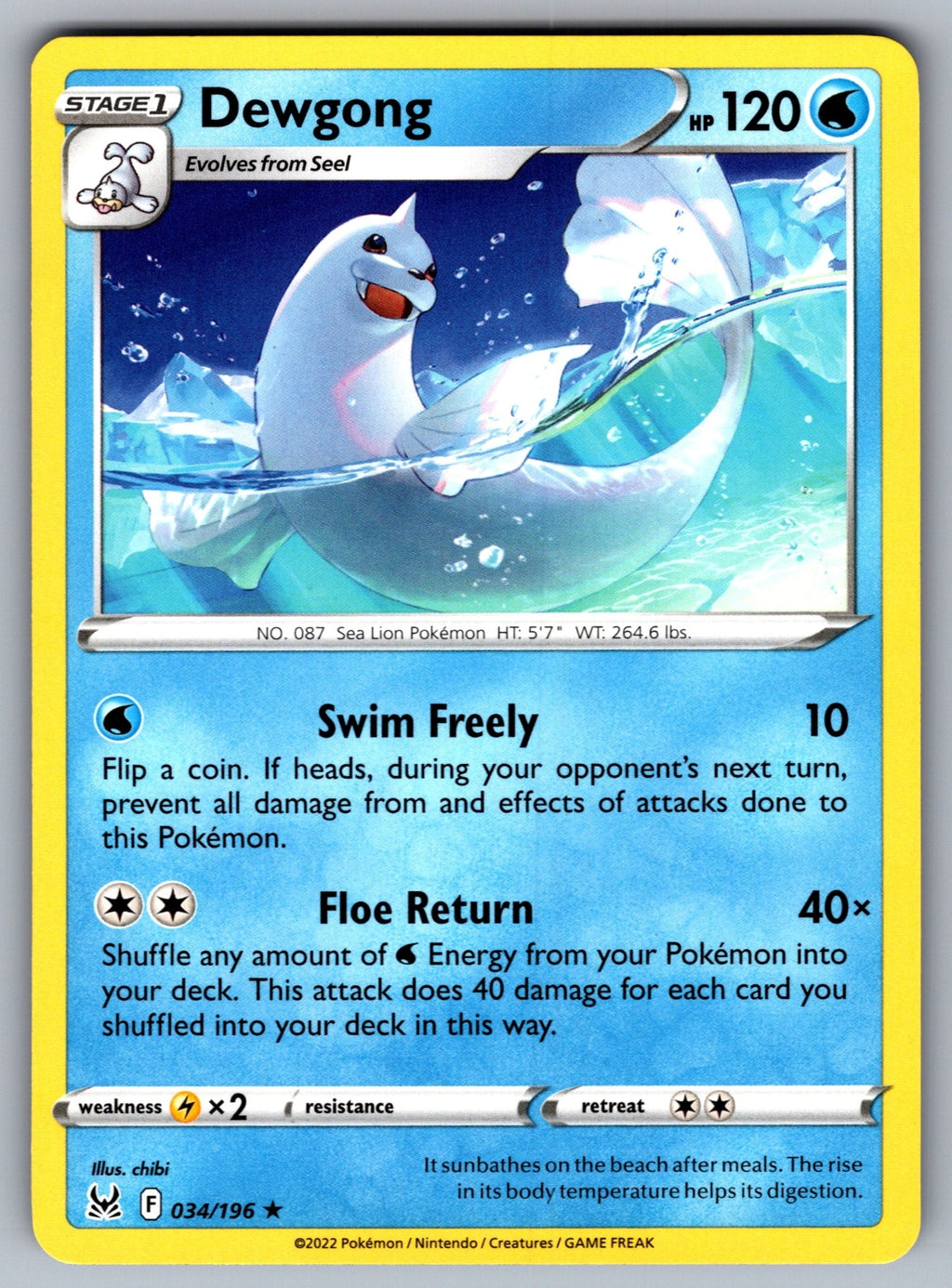 Dewgong Rare SWSH11: Lost Origin 034/196 NM 2022
