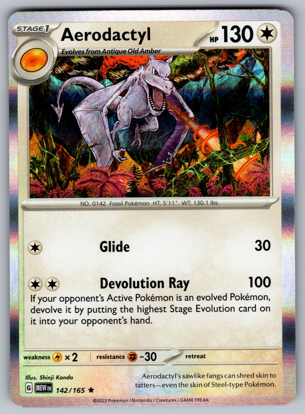 Aerodactyl Holo Rare SV: Scarlet & Violet 151 142/165 NM 2023
