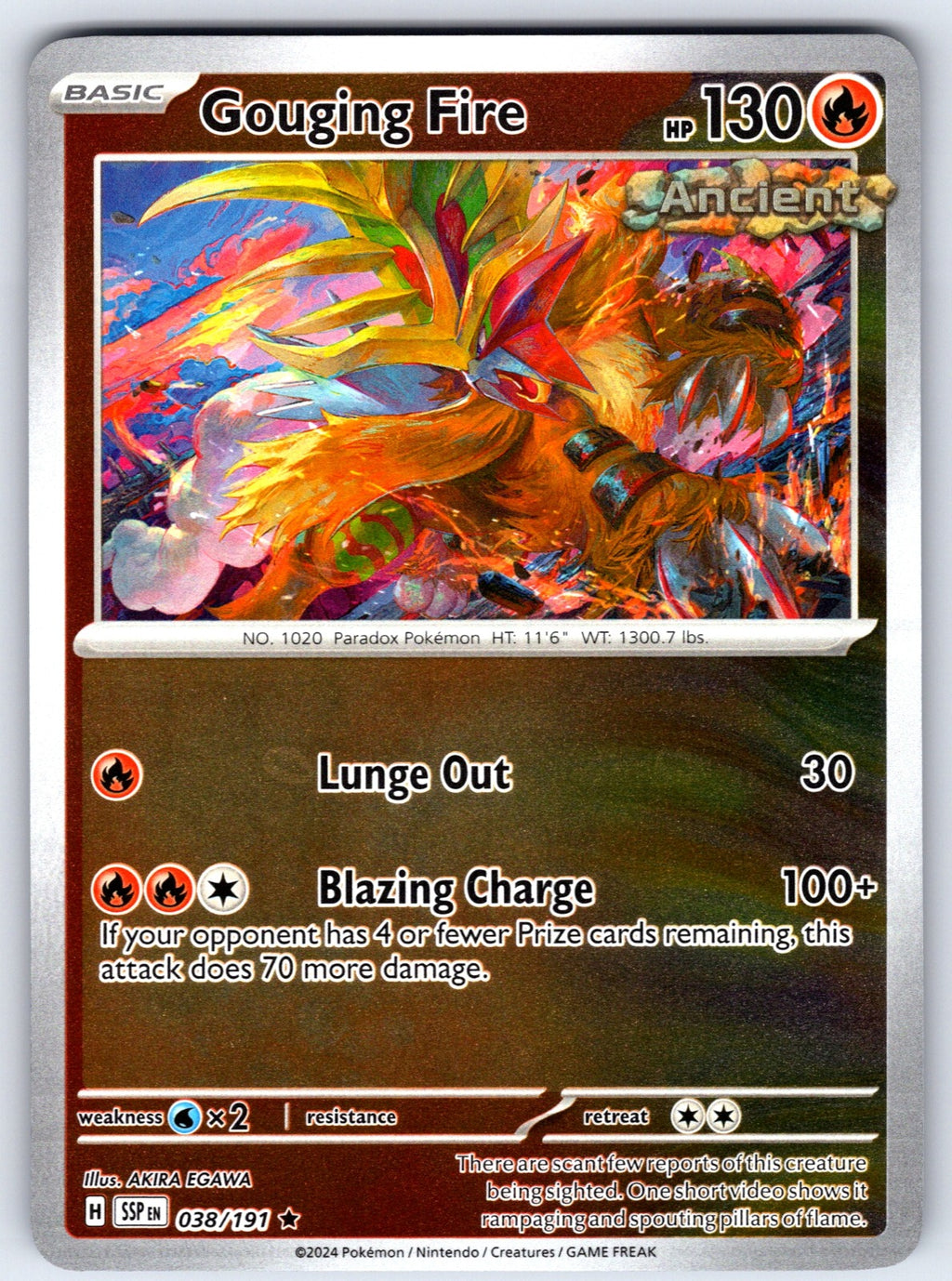 Gouging Fire Reverse Holo Rare SV08: Surging Sparks 038/191 NM 2024