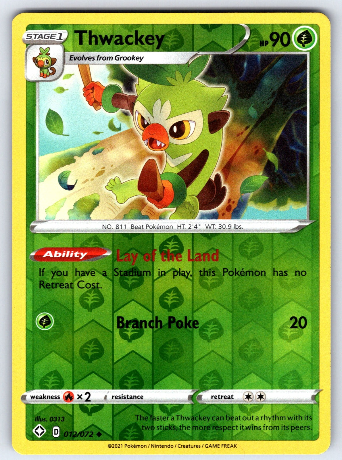 Thwackey Reverse Holo Uncommon Shining Fates 012/072 NM 2021