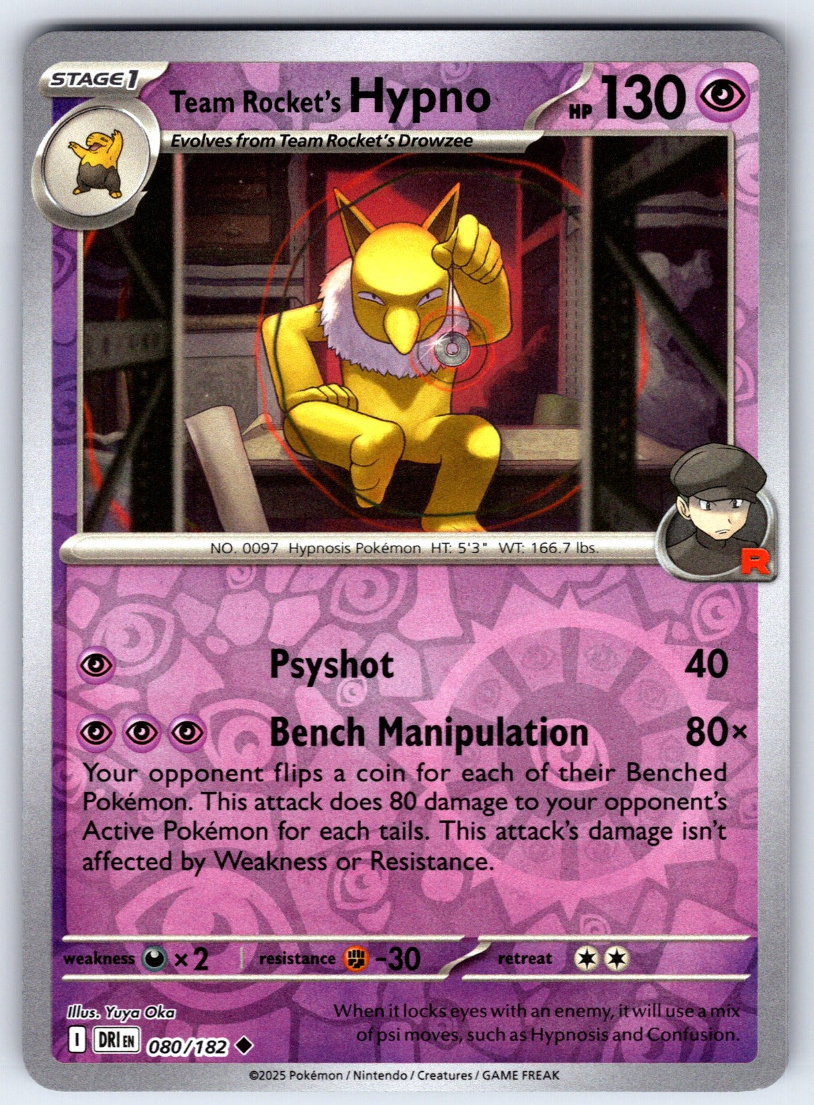 Team Rocket's Hypno Reverse Holo Uncommon SV10: Destined Rivals 080/182 NM 2025