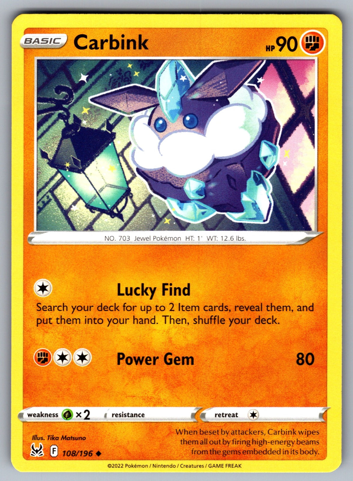 Carbink Uncommon SWSH11: Lost Origin 108/196 NM 2022