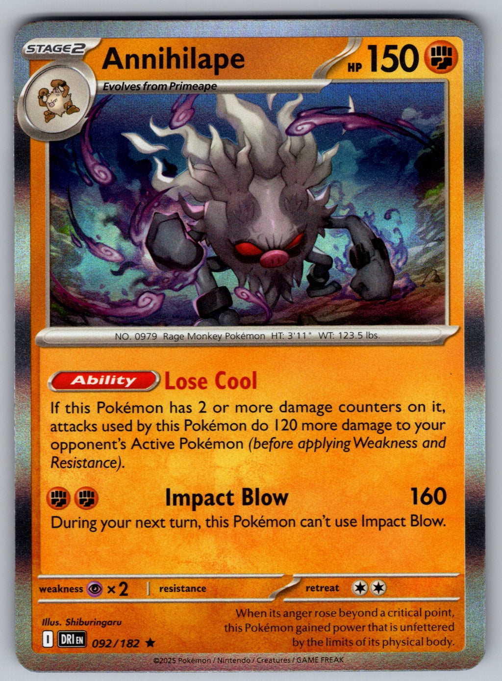 Annihilape Holo Rare SV10: Destined Rivals 092/182 NM 2025