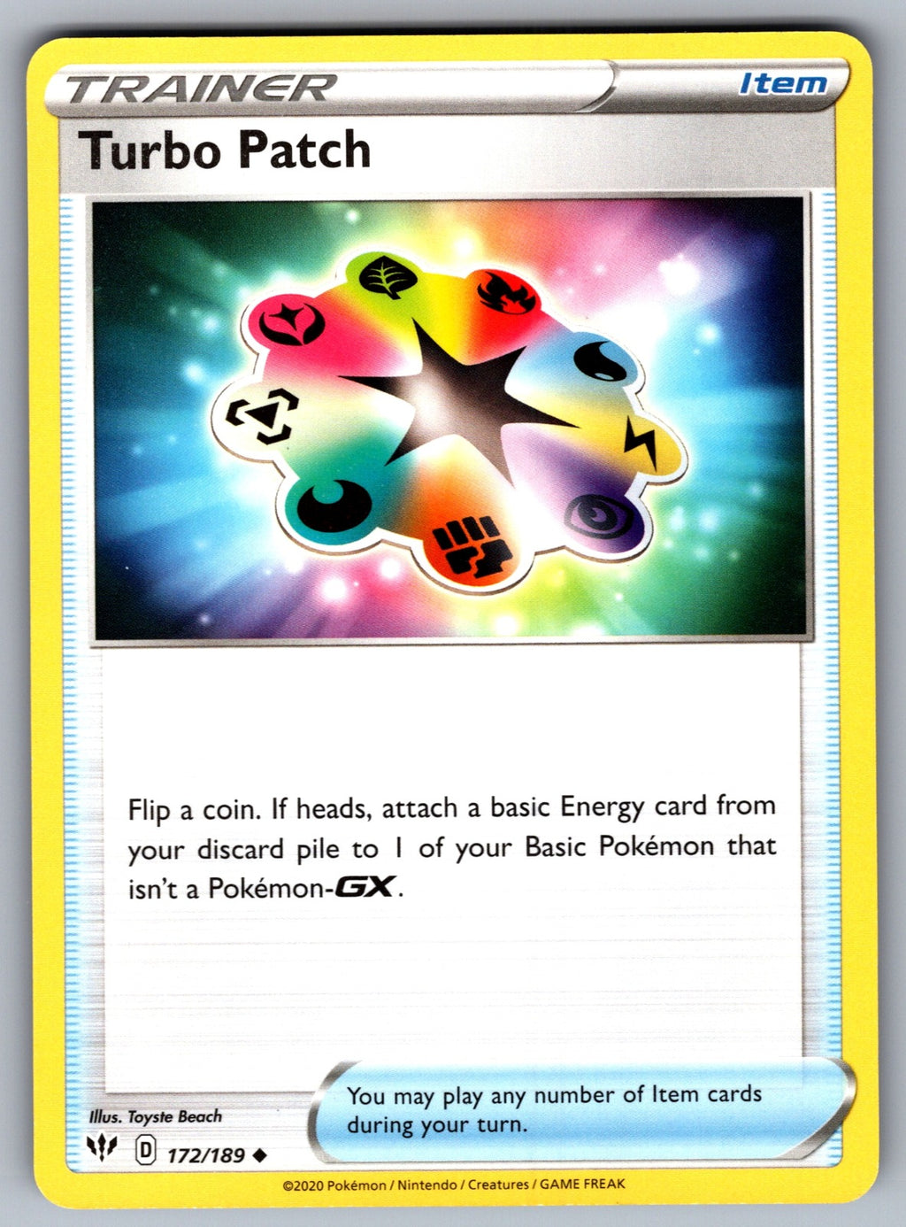 Turbo Patch Uncommon SWSH03: Darkness Ablaze 172/189 NM 2020