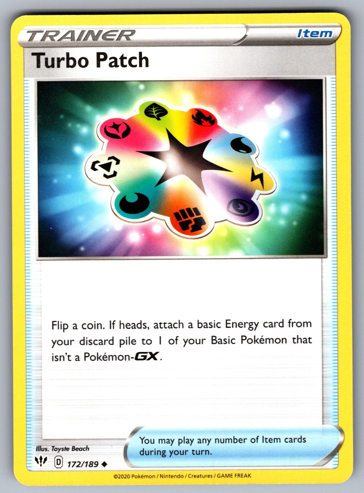 Turbo Patch Uncommon SWSH03: Darkness Ablaze 172/189 NM 2020