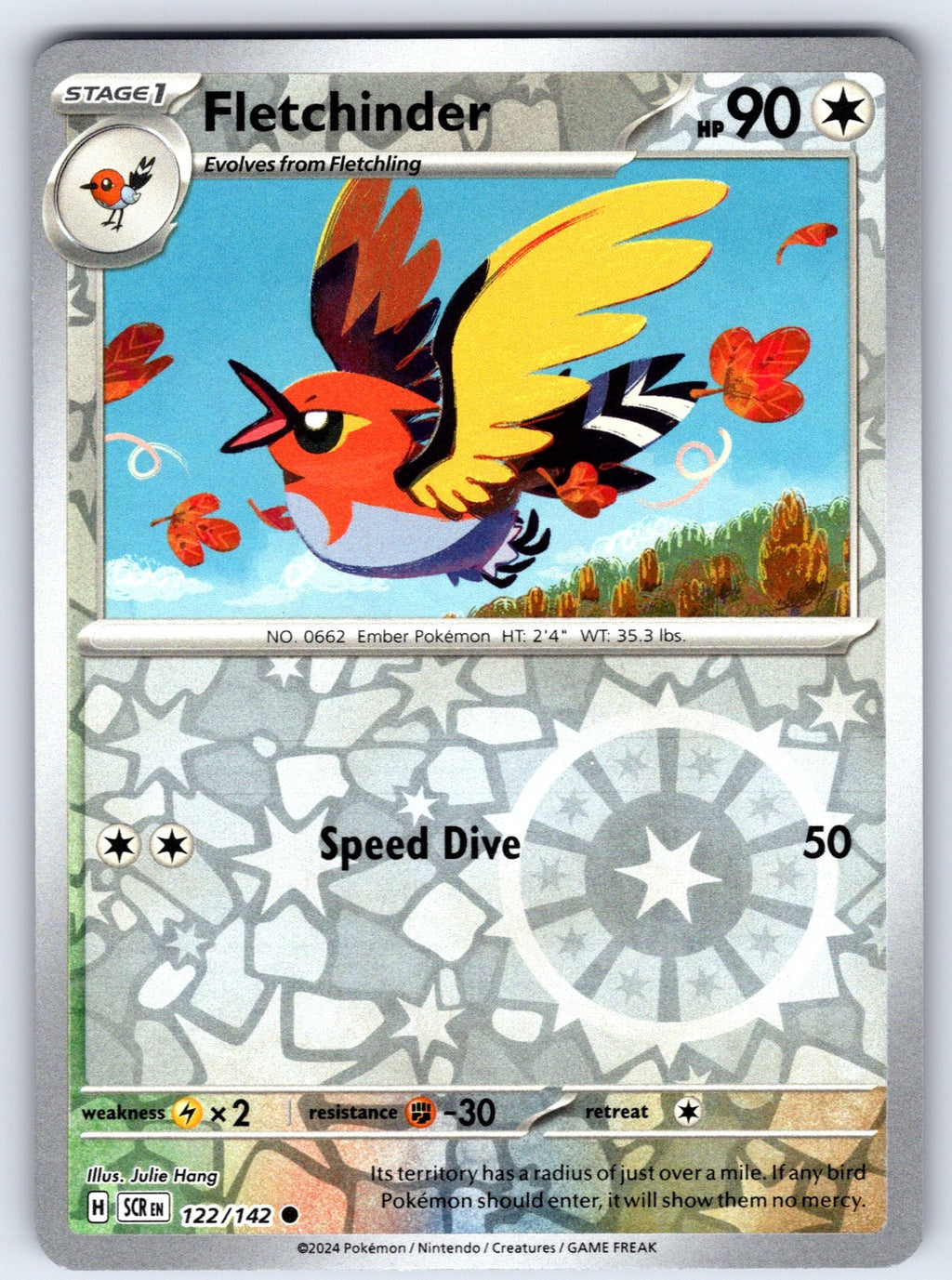 Fletchinder Reverse Holo Common SV07: Stellar Crown 122/142 NM 2024