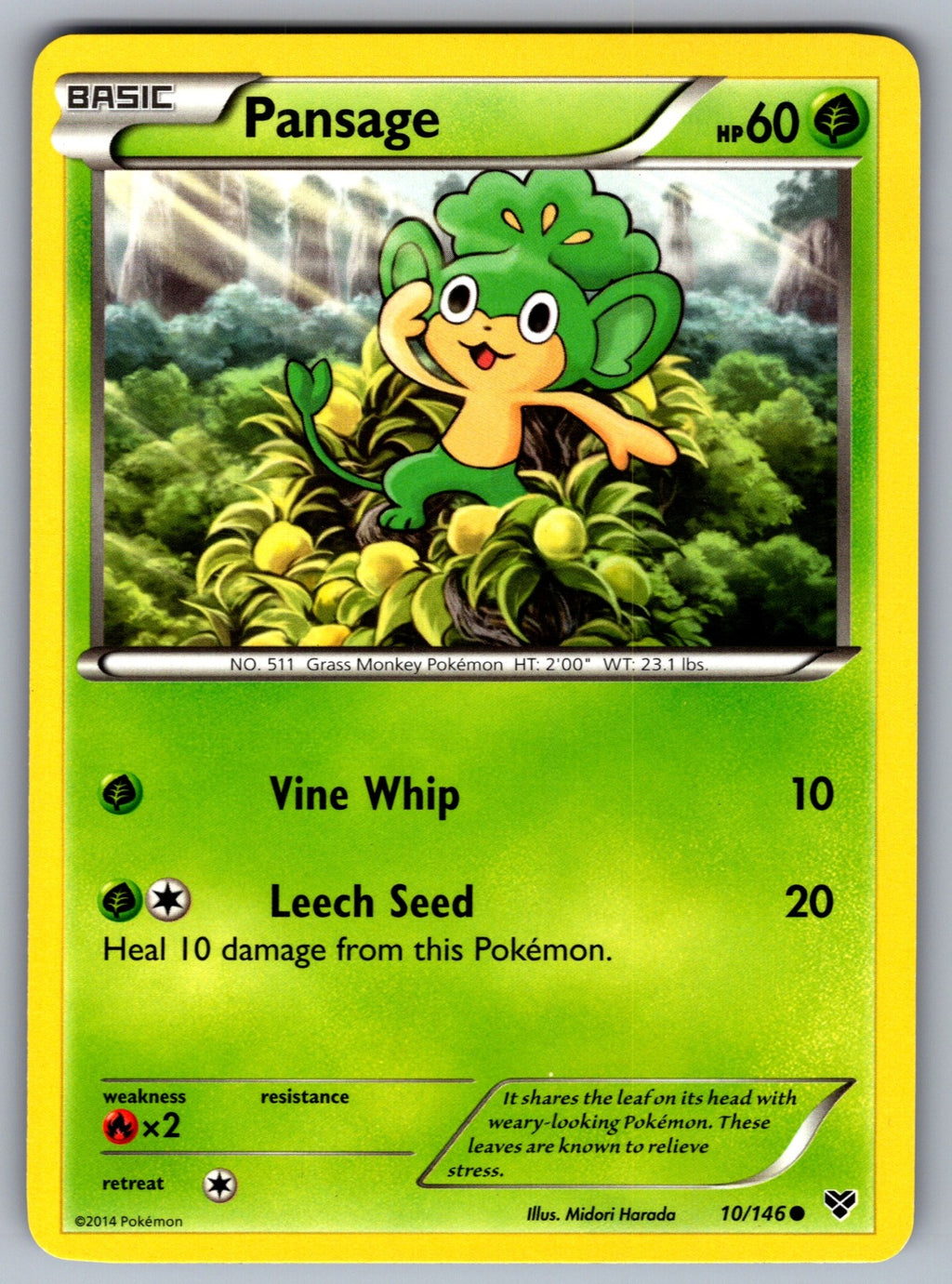 Pansage Common XY Base Set 10/146 LP 2014