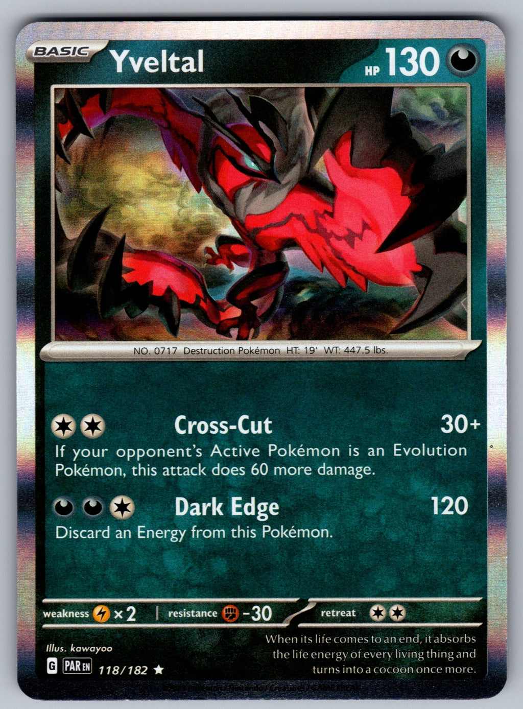 Yveltal Holo Rare SV04: Paradox Rift 118/182 NM 2023