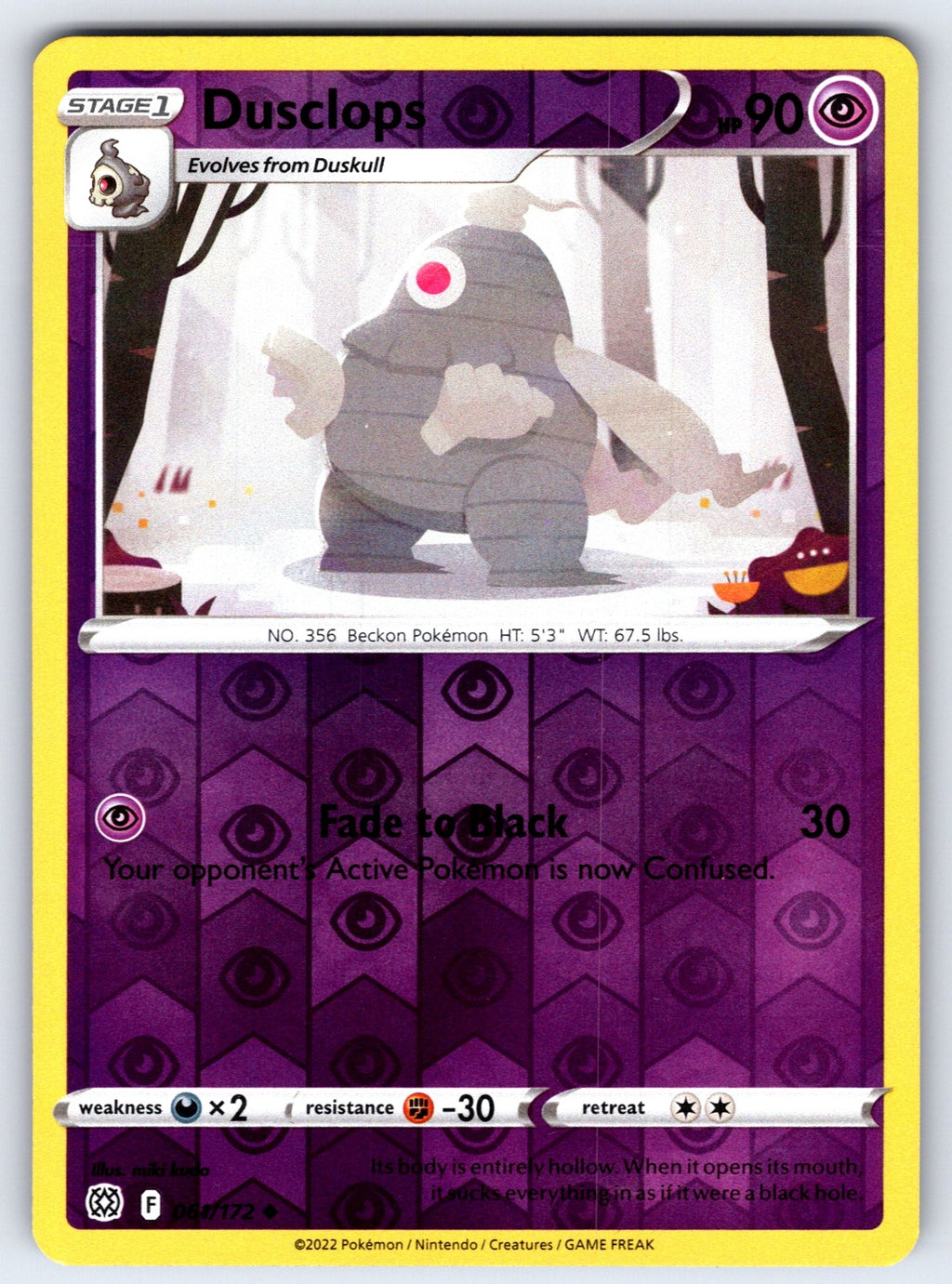 Dusclops Reverse Holo Uncommon SWSH09: Brilliant Stars 061/172 NM 2022